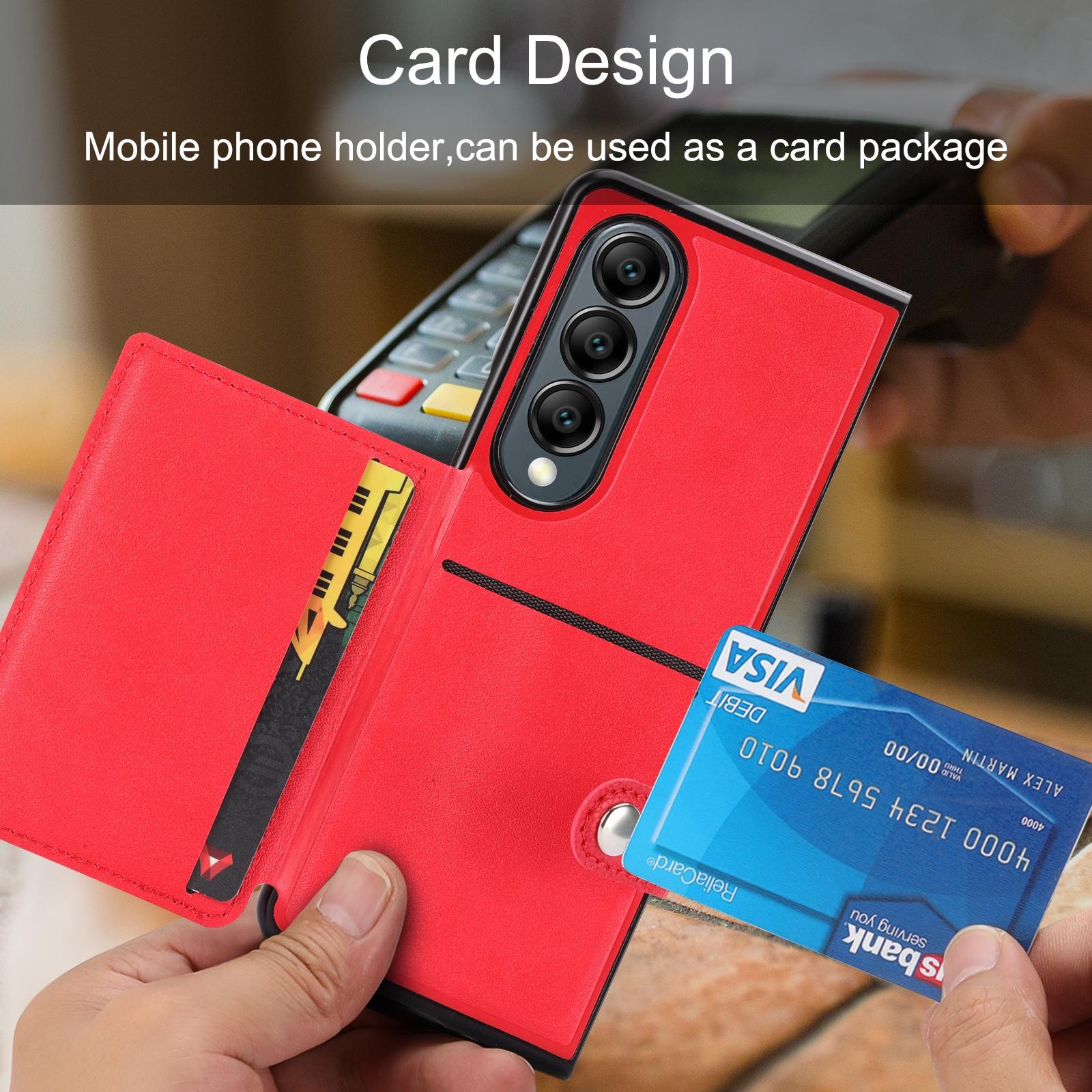 For Samsung Galaxy Z Fold4 5G Samsung Galaxy Z Fold4 Litchi Pattern Single Button Card Holder Phone Case - Red 13
