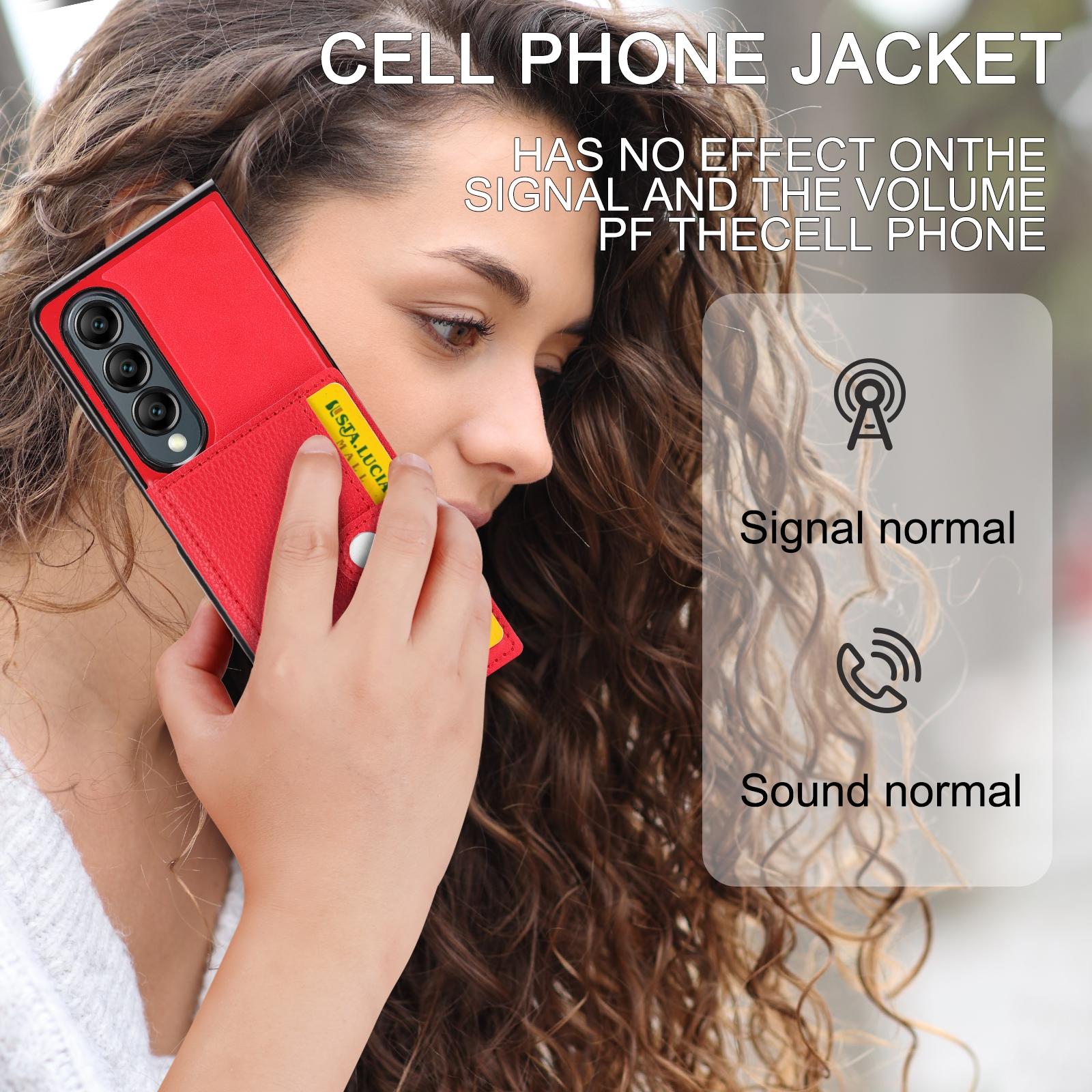 For Samsung Galaxy Z Fold4 5G Samsung Galaxy Z Fold4 Litchi Pattern Single Button Card Holder Phone Case - Red 14