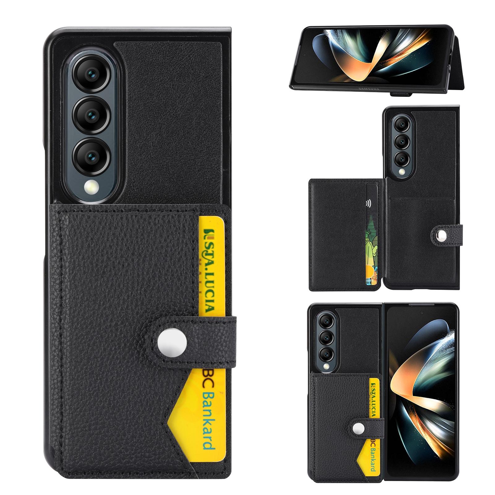 For Samsung Galaxy Z Fold4 5G Samsung Galaxy Z Fold4 Litchi Pattern Single Button Card Holder Phone Case - Red 15