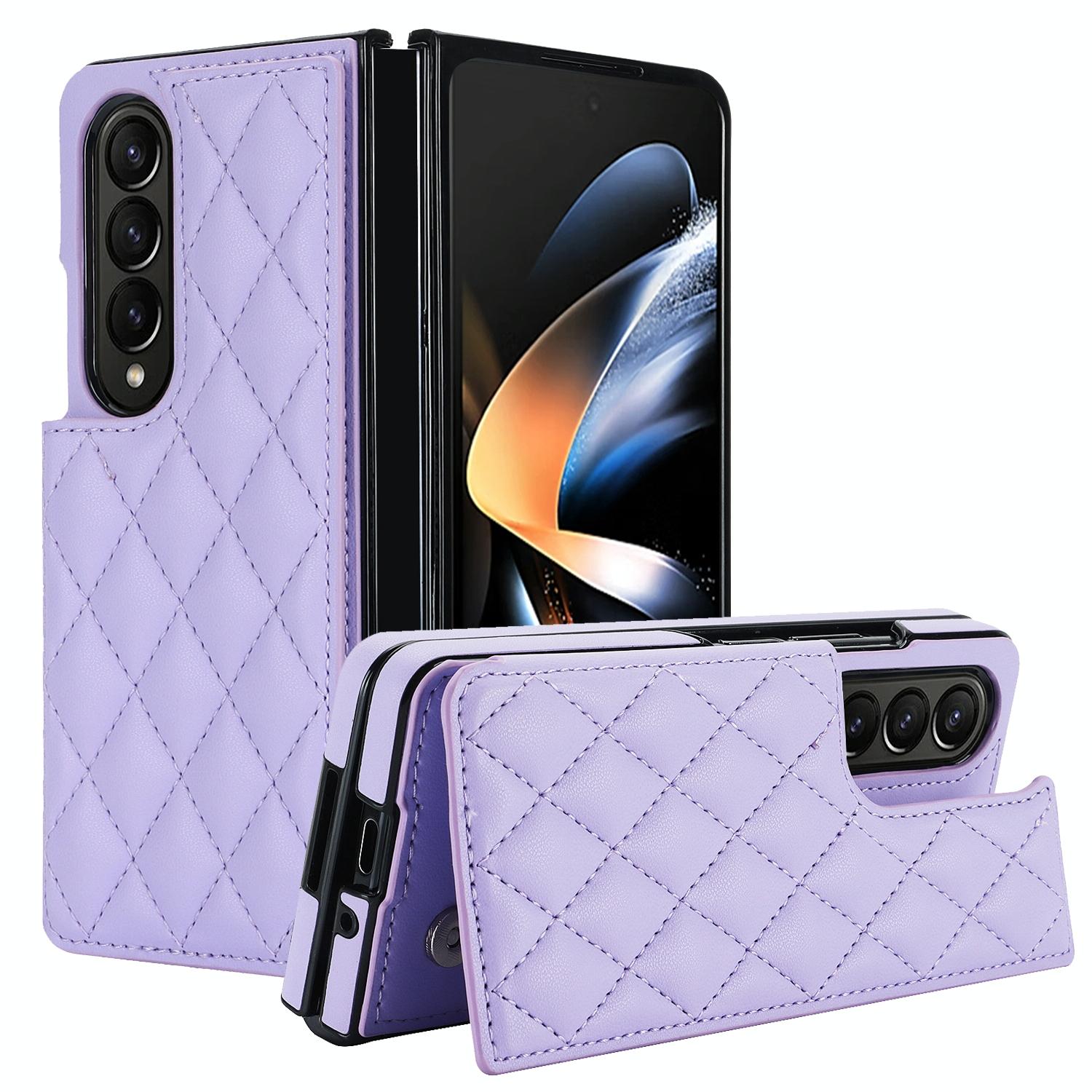 For Samsung Galaxy Z Fold4 5G Foldable Full Coverage Double Buckle Pu Phone Case - Brown 5
