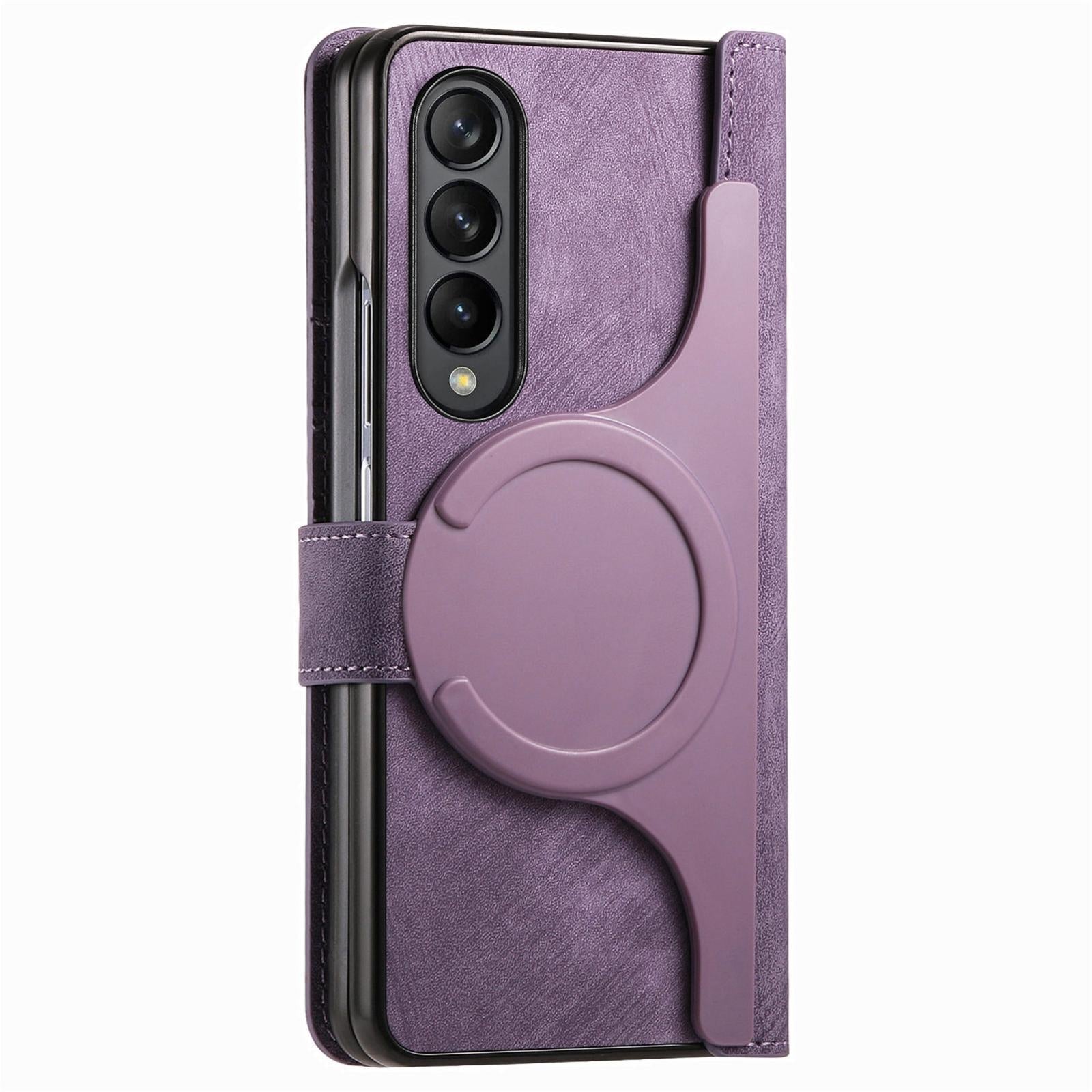 For Samsung Galaxy Z Fold4 5G Vintage Magnetic Wallet Case - Zipper Closure - Brown 11