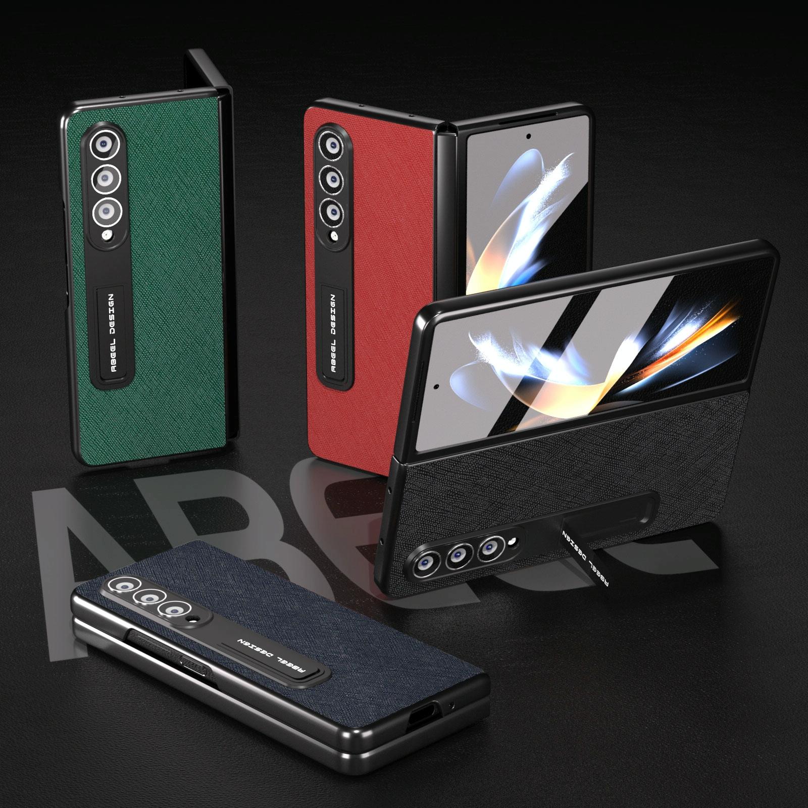 For Samsung Galaxy Z Fold4 5G Cross Texture Leather Phone Case With Holder - Green 6