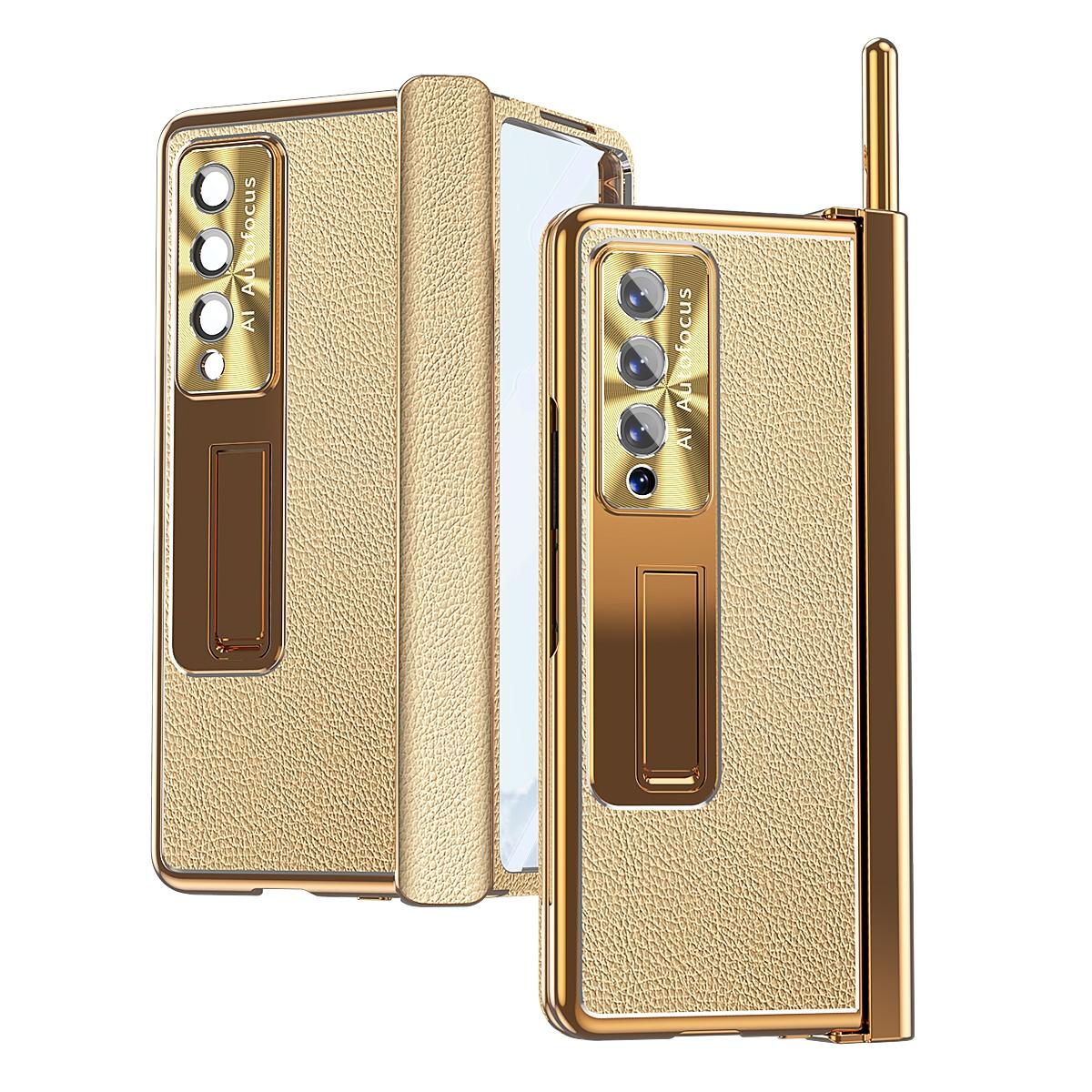 For Samsung Galaxy Z Fold4 5G Shockproof Magnetic Litchi Pattern Phone Case - Silver 9