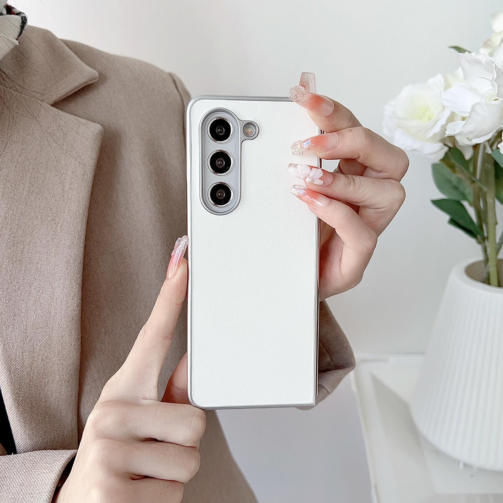 For Samsung Galaxy Z Fold4 5G Shiny Leather Phone Case With Metallic Finish - White 7
