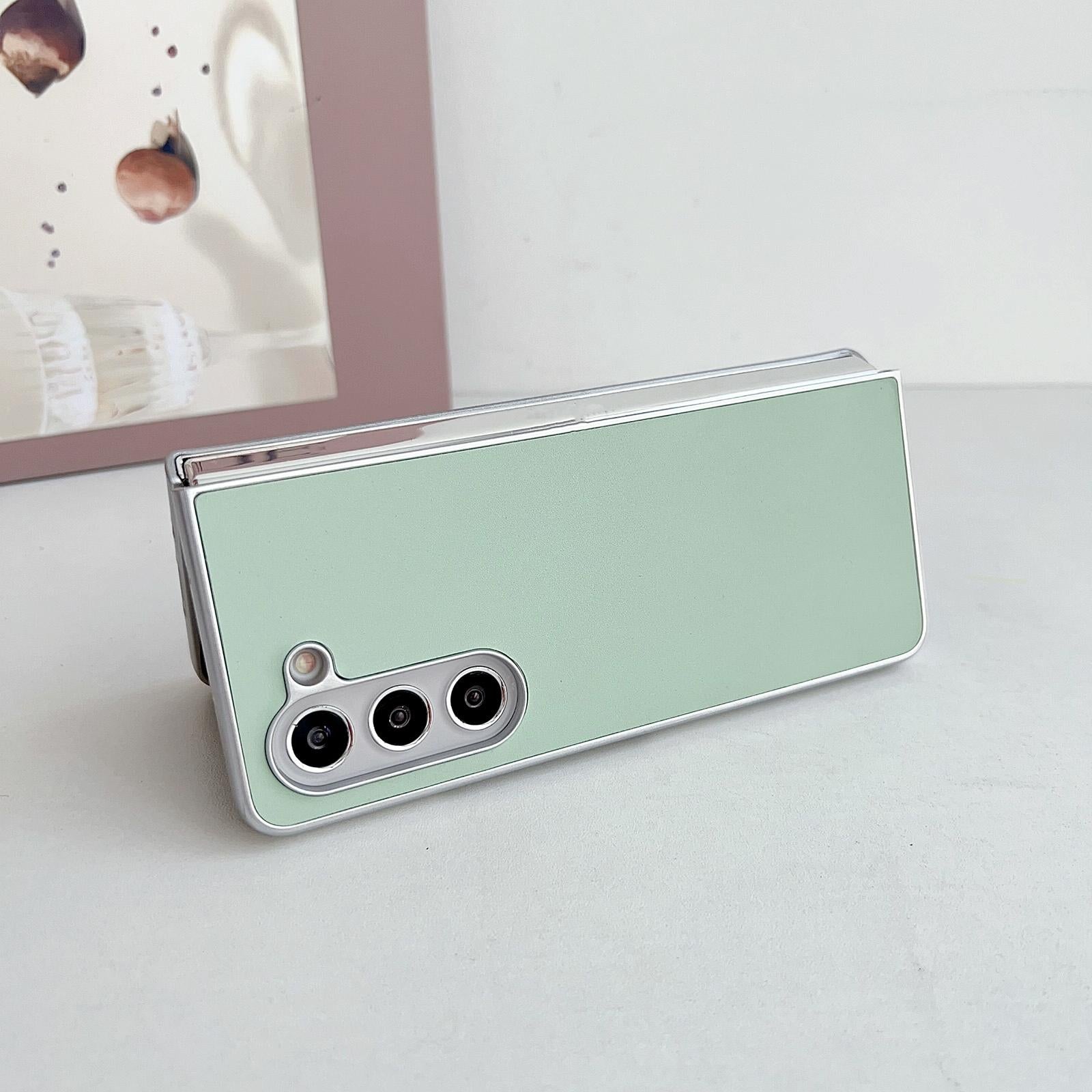 For Samsung Galaxy Z Fold4 5G Shiny Leather Phone Case With Metallic Finish - White 12