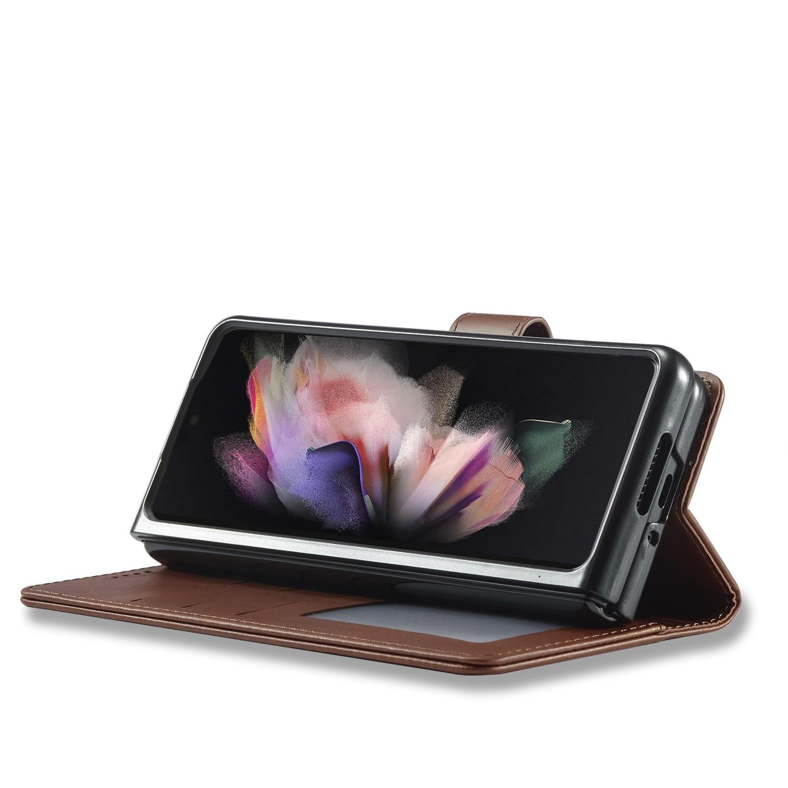 For Samsung Galaxy Z Fold4 5G Calf Leather Phone Case - Black 6