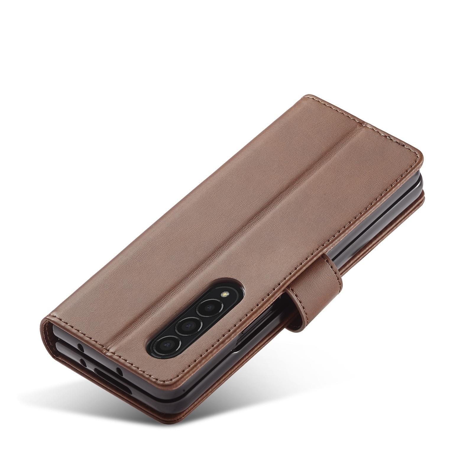 For Samsung Galaxy Z Fold4 5G Calf Leather Phone Case - Black 8