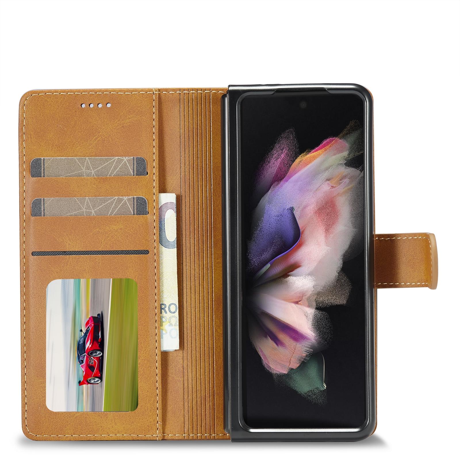 For Samsung Galaxy Z Fold4 5G Calf Leather Phone Case - Black 12