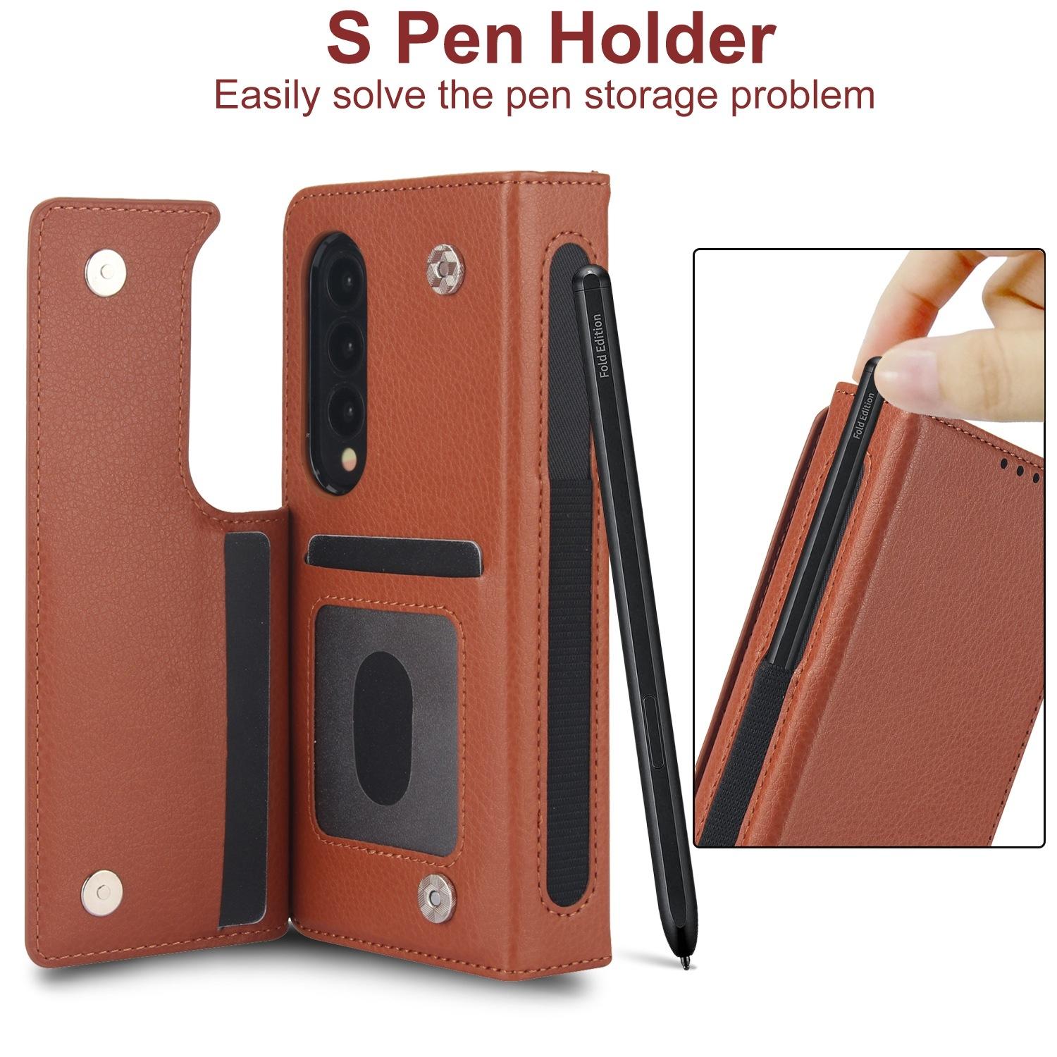 For Samsung Galaxy Z Fold4 5G Leather Phone Case With Pen Slot - Black 5