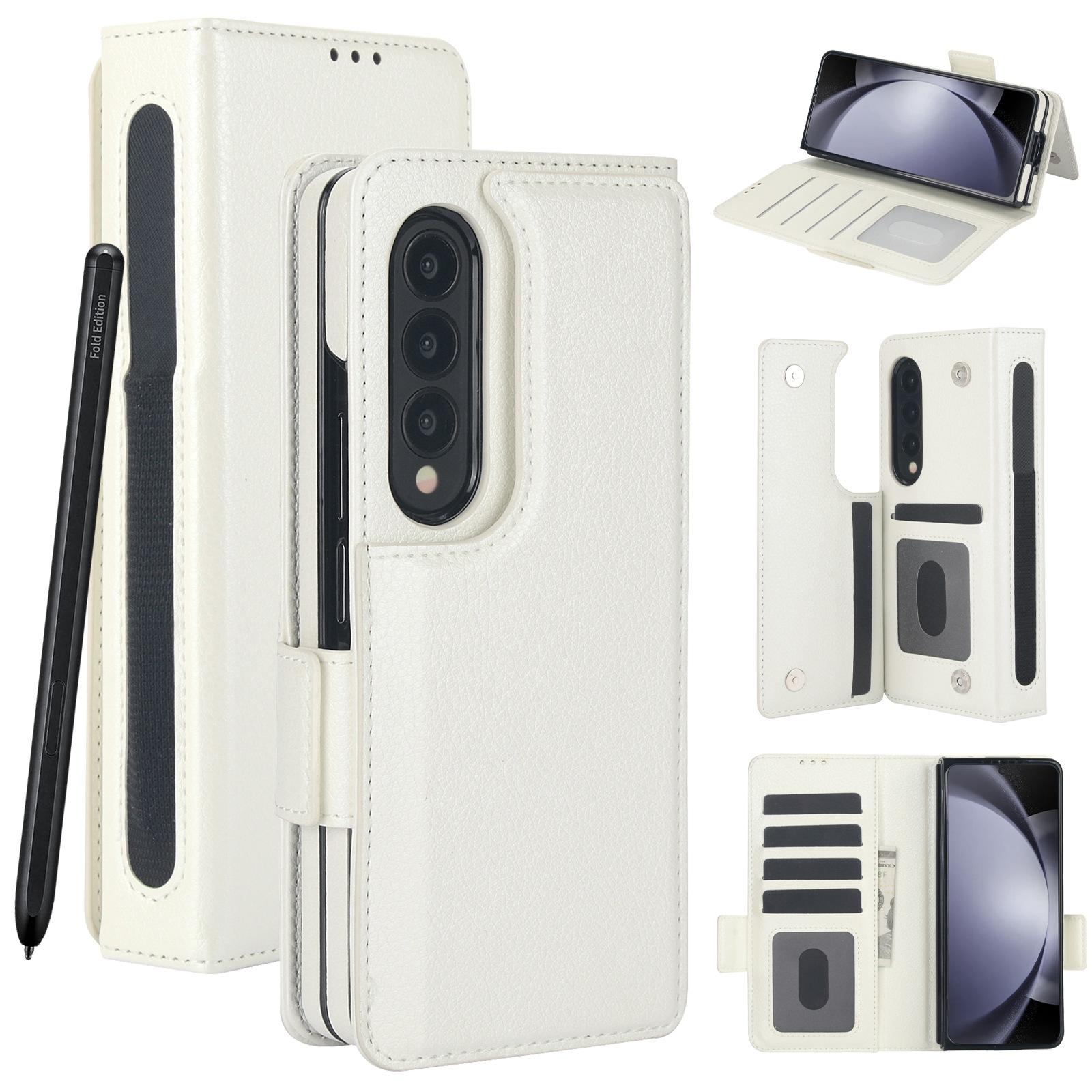 For Samsung Galaxy Z Fold4 5G Leather Phone Case With Pen Slot - Black 8