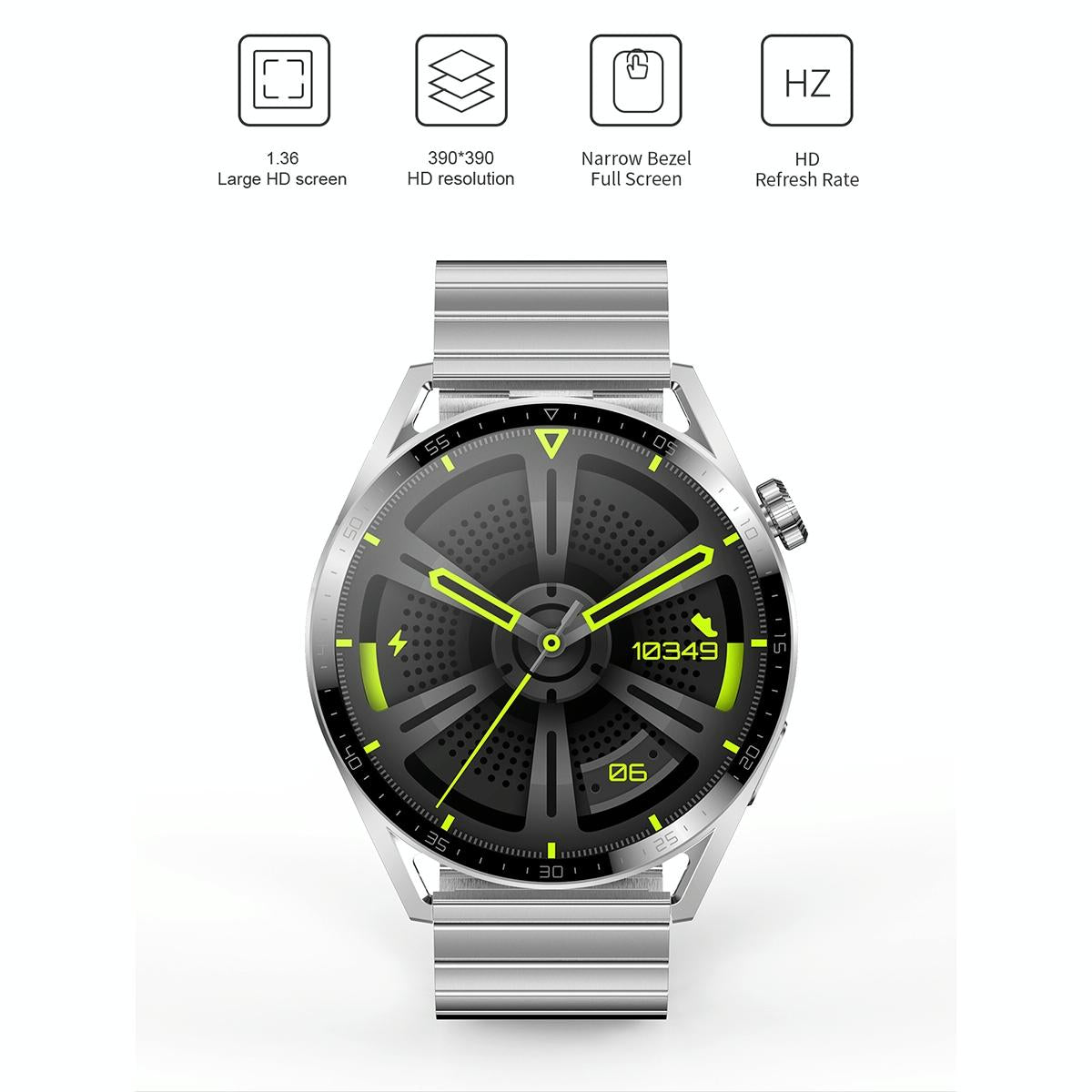 1.36 Inch Round Screen Bluetooth Smart Watch With Leather Strap - Silver 5