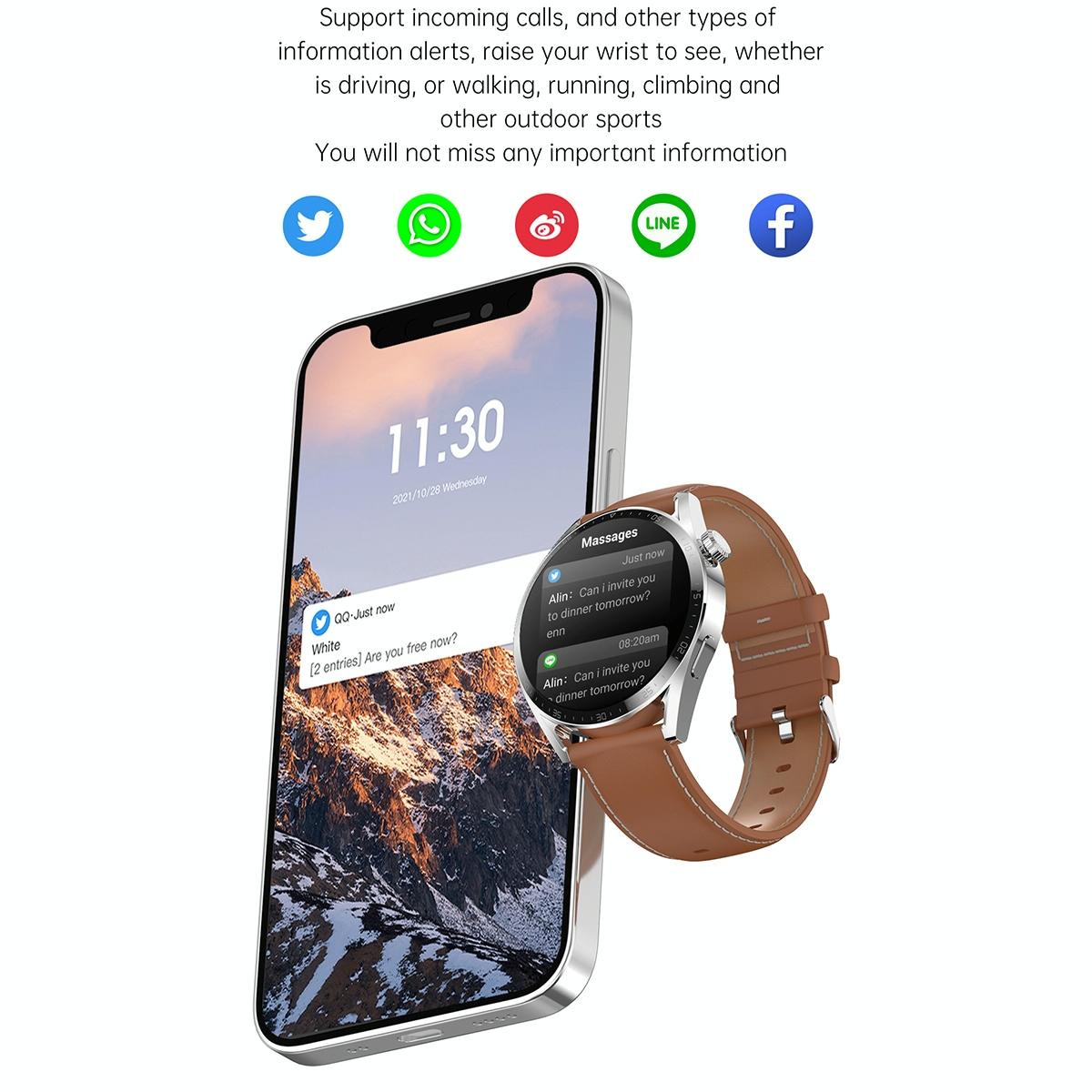 1.36 Inch Round Screen Bluetooth Smart Watch With Leather Strap - Silver 6