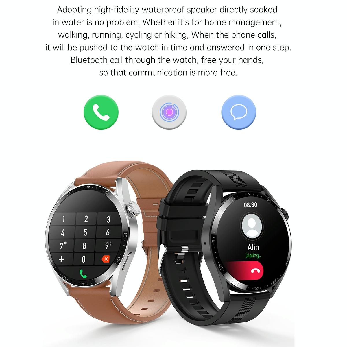 1.36 Inch Round Screen Bluetooth Smart Watch With Leather Strap - Silver 8