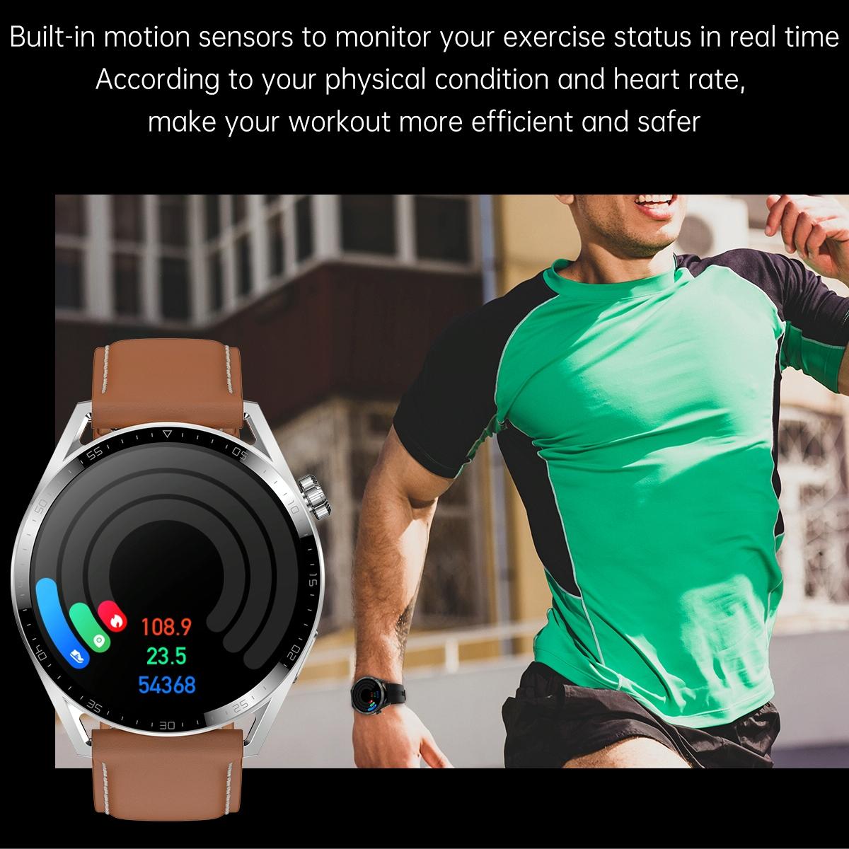 1.36 Inch Round Screen Bluetooth Smart Watch With Leather Strap - Silver 12
