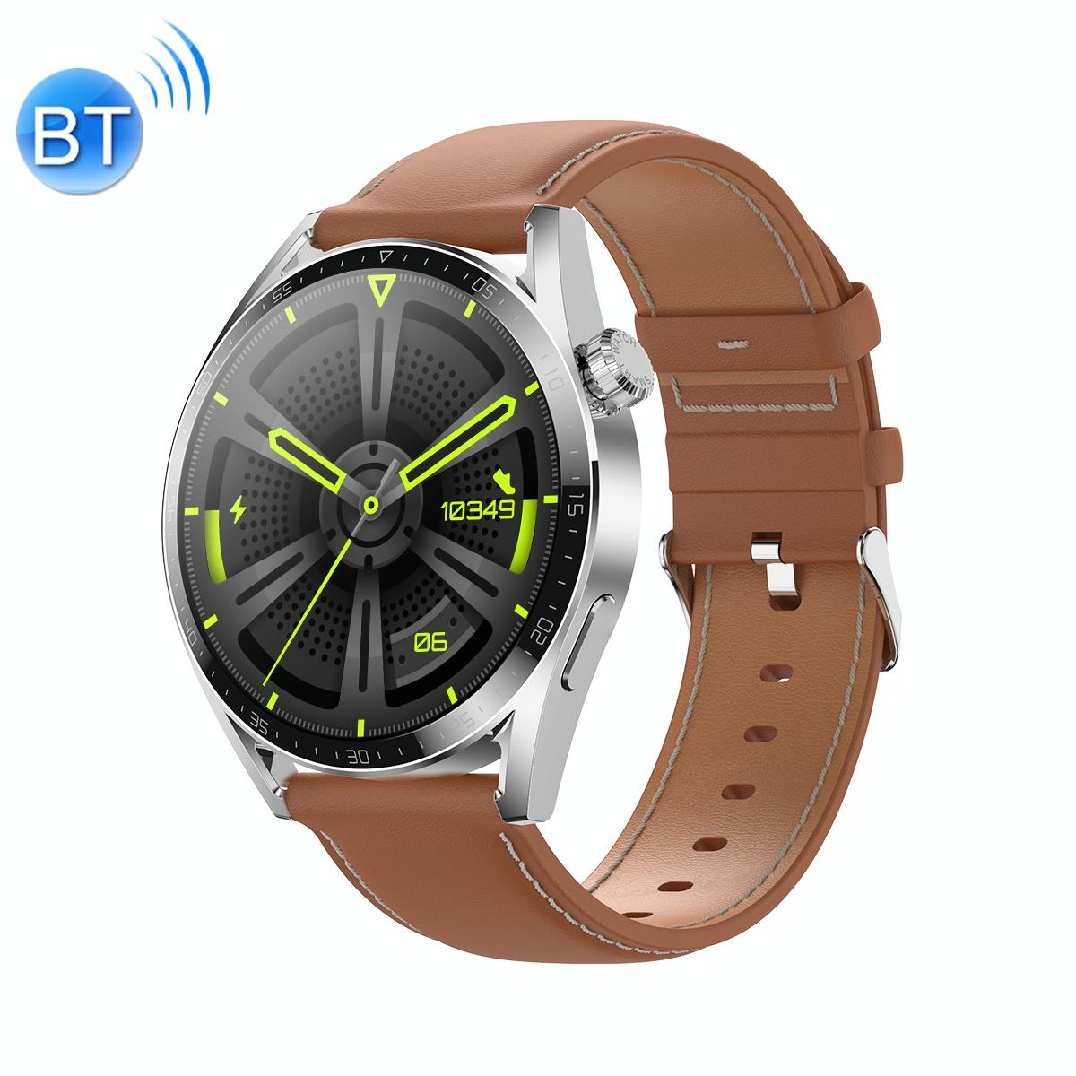 1.36 Inch Round Screen Bluetooth Smart Watch With Leather Strap - Silver 13