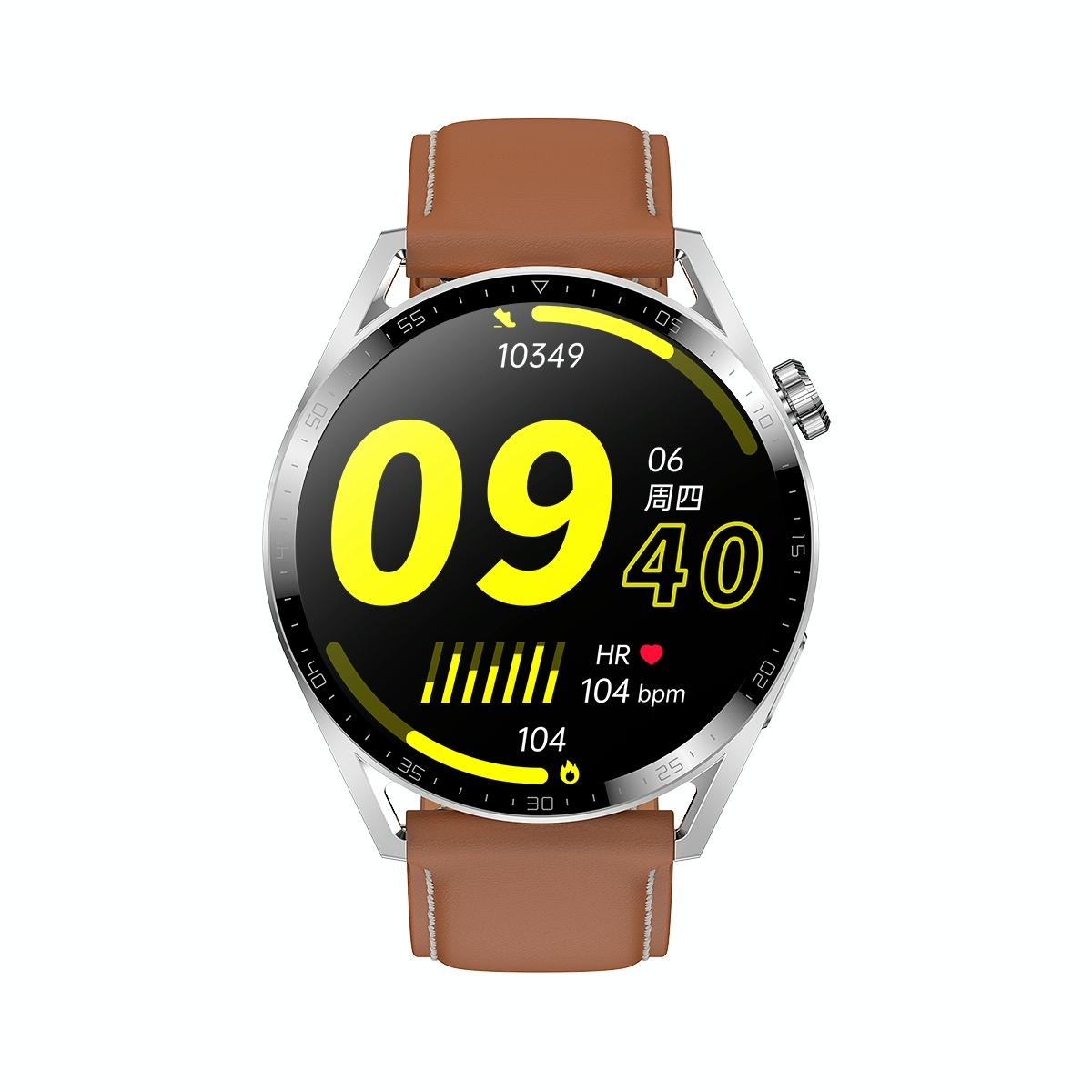 1.36 Inch Round Screen Bluetooth Smart Watch With Leather Strap - Silver 14