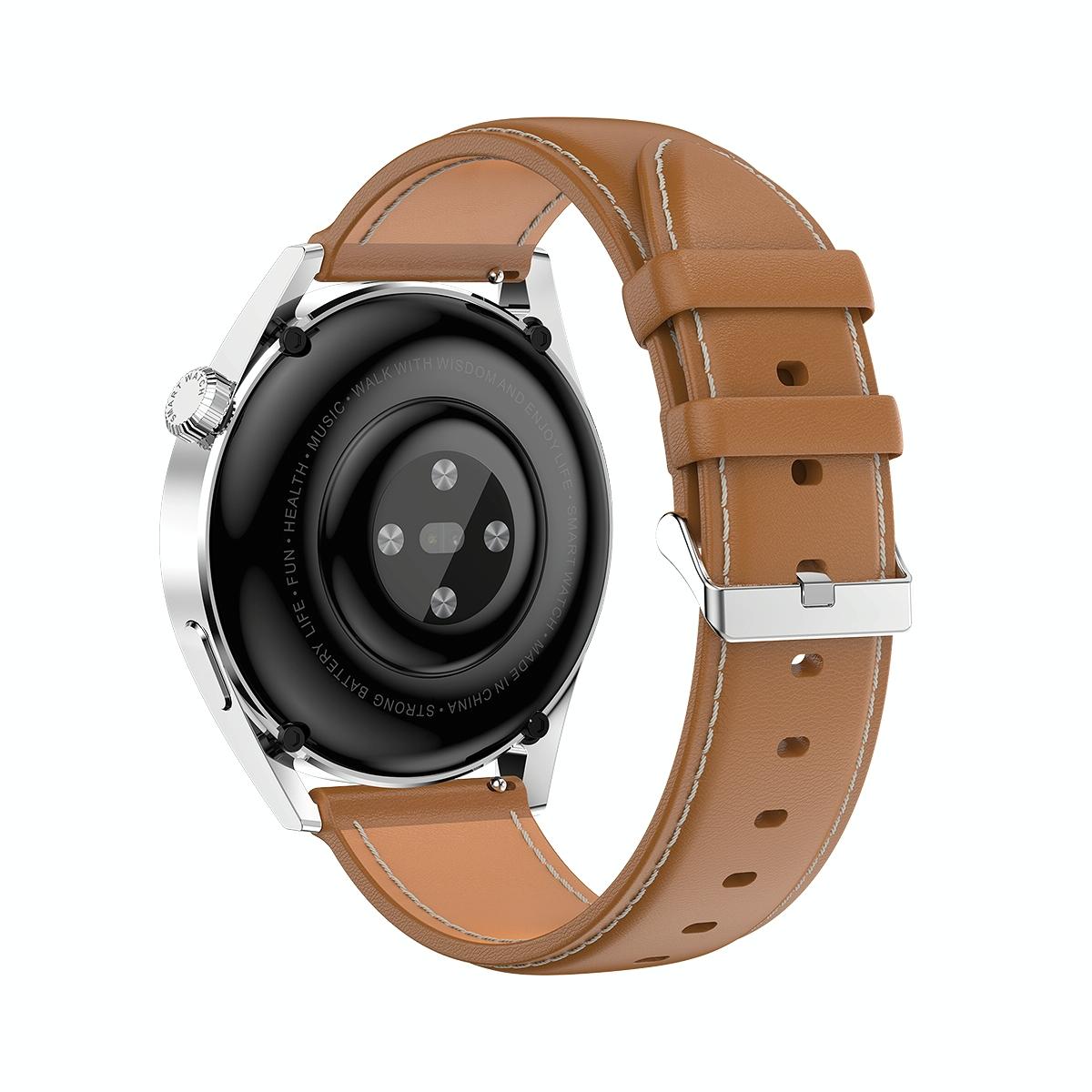 1.36 Inch Round Screen Bluetooth Smart Watch With Leather Strap - Silver 15