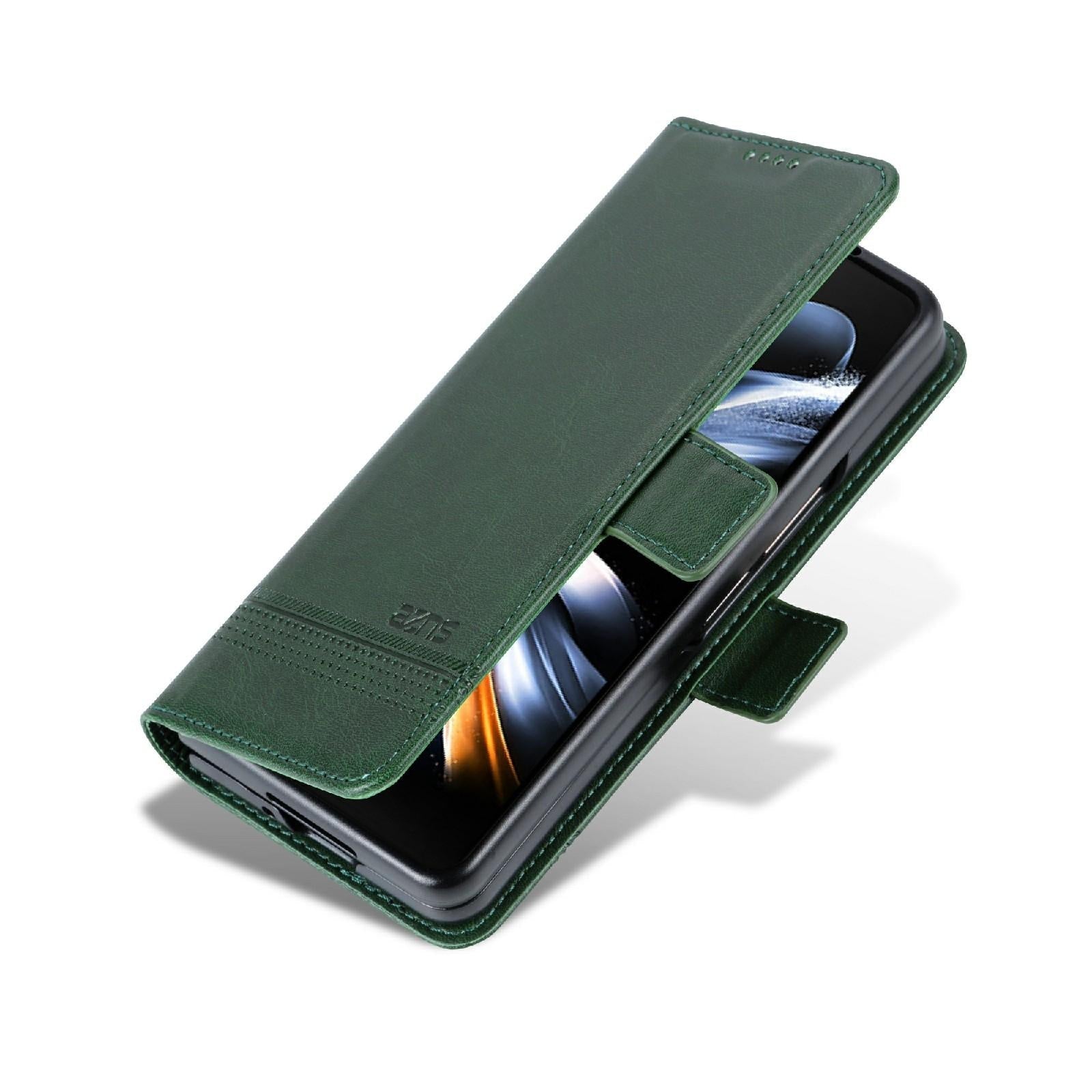 For Samsung Galaxy Z Fold4 5G Leather Magnetic Phone Case - Calf Texture - Black 6
