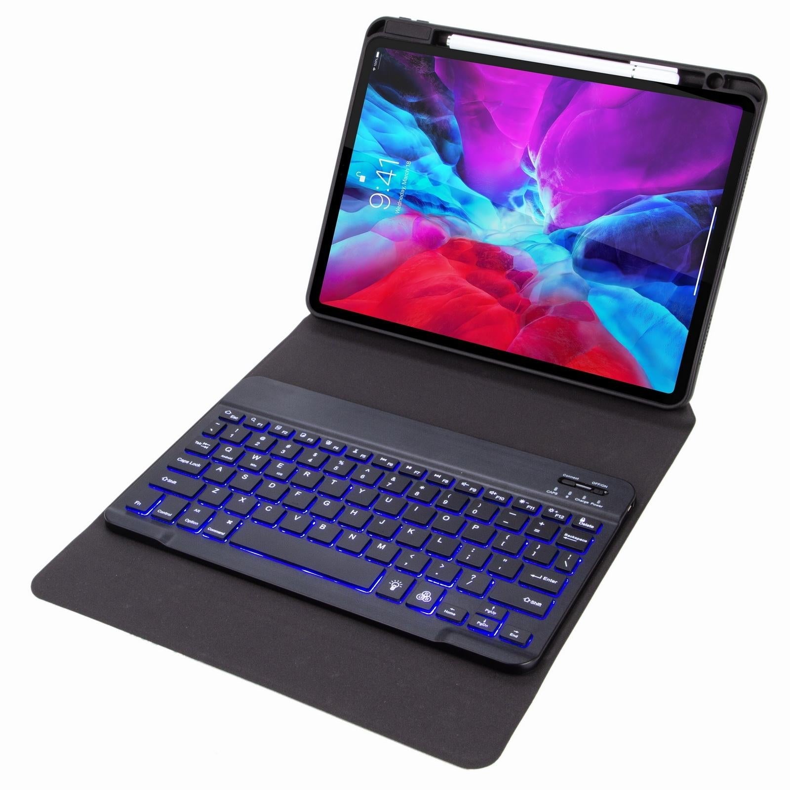 Bluetooth Keyboard Leather Case For Ipad 9.7 2018 / 2017 With Backlight & Three-Fold Holder - Dark Night Green 10