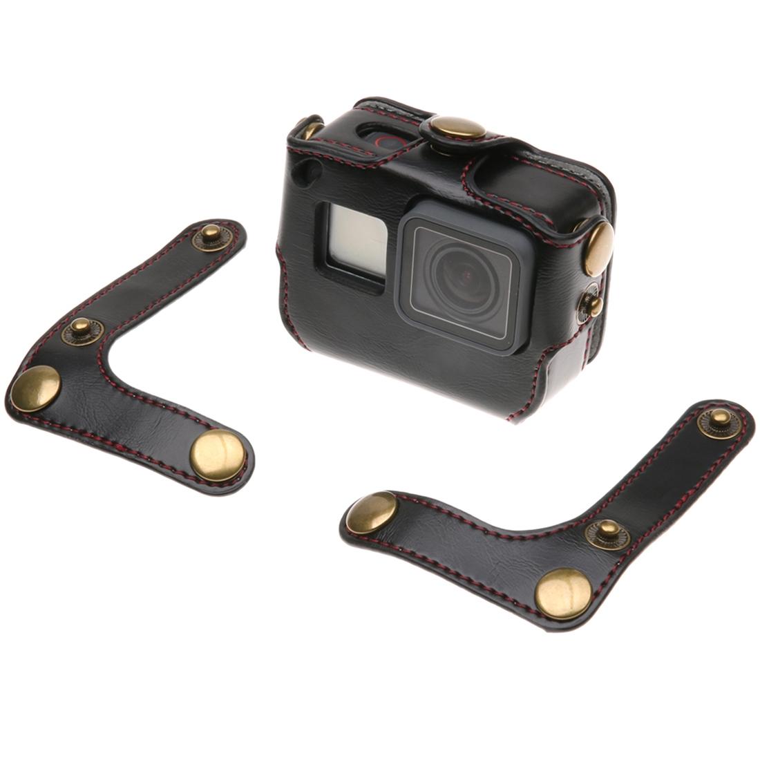Leather Housing Case with Neck Strap and Buttons for Gopro Hero7 / 6 / 5 - Black - Black 14