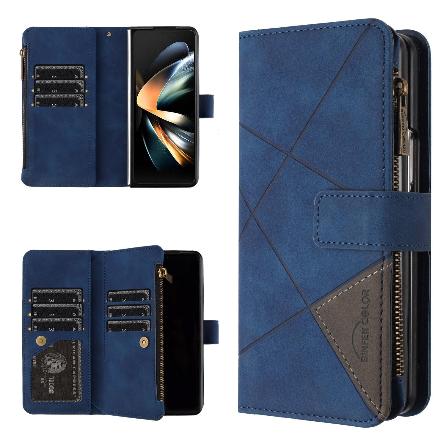 For Samsung Galaxy Z Fold4 5G Leather Zip Wallet With Rhombus Texture - Grey