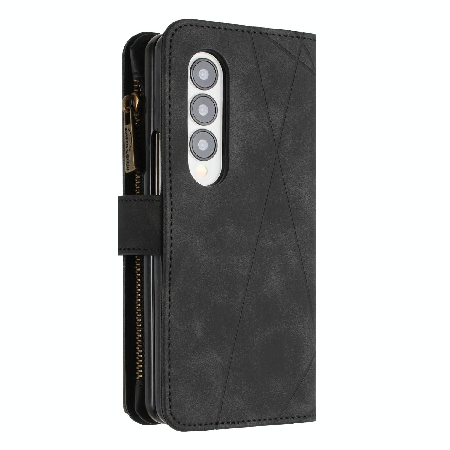 For Samsung Galaxy Z Fold4 5G Leather Zip Wallet With Rhombus Texture - Grey 10
