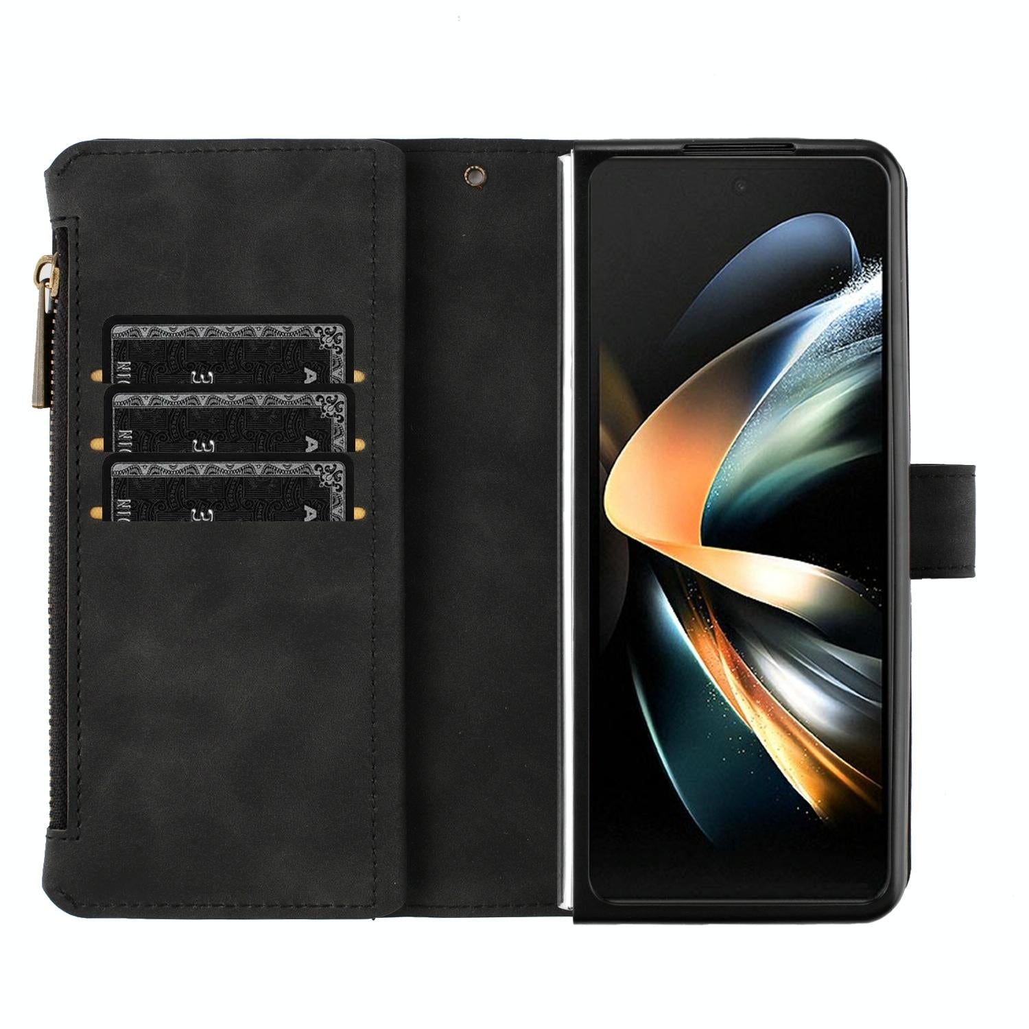 For Samsung Galaxy Z Fold4 5G Leather Zip Wallet With Rhombus Texture - Grey 11