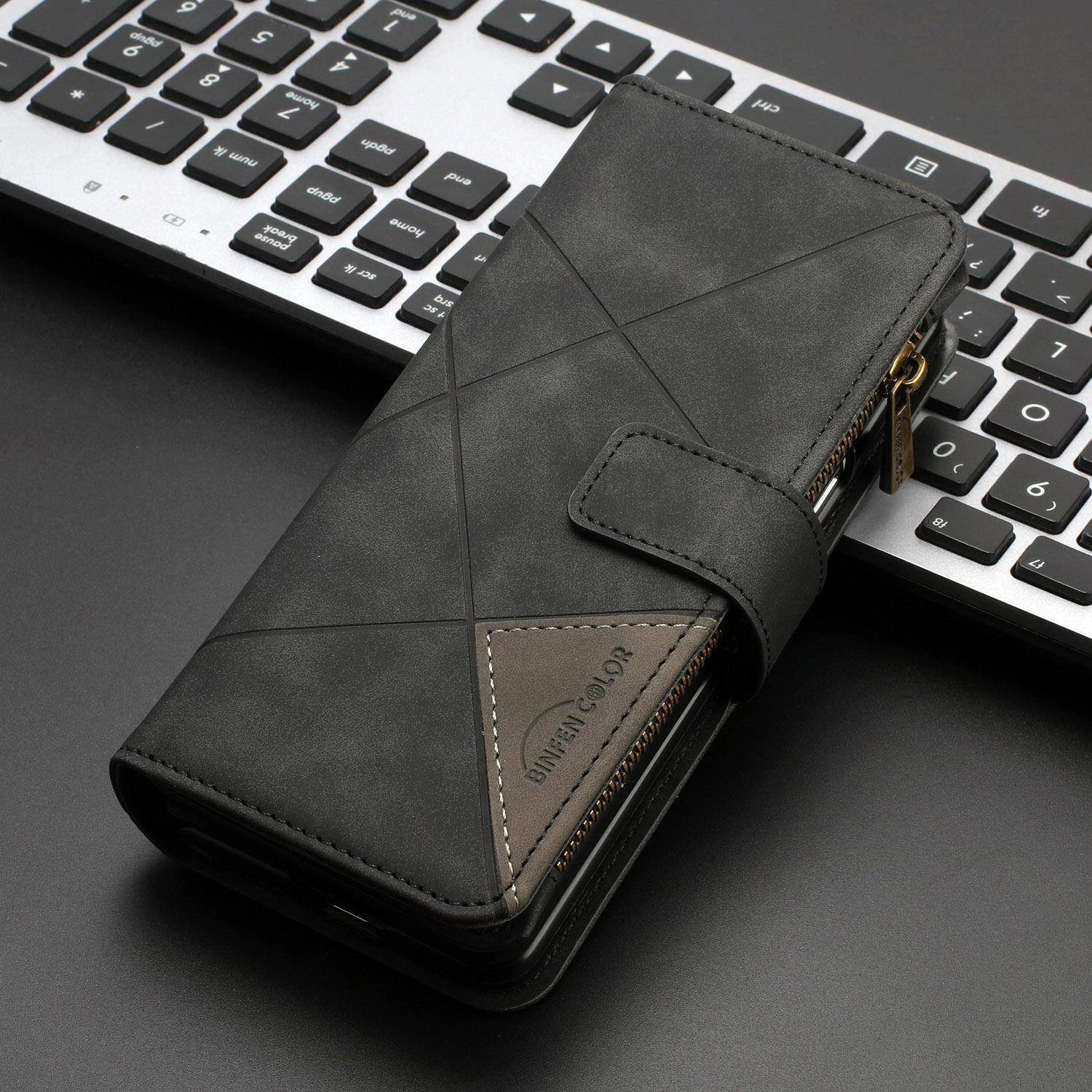 For Samsung Galaxy Z Fold4 5G Leather Zip Wallet With Rhombus Texture - Grey 13