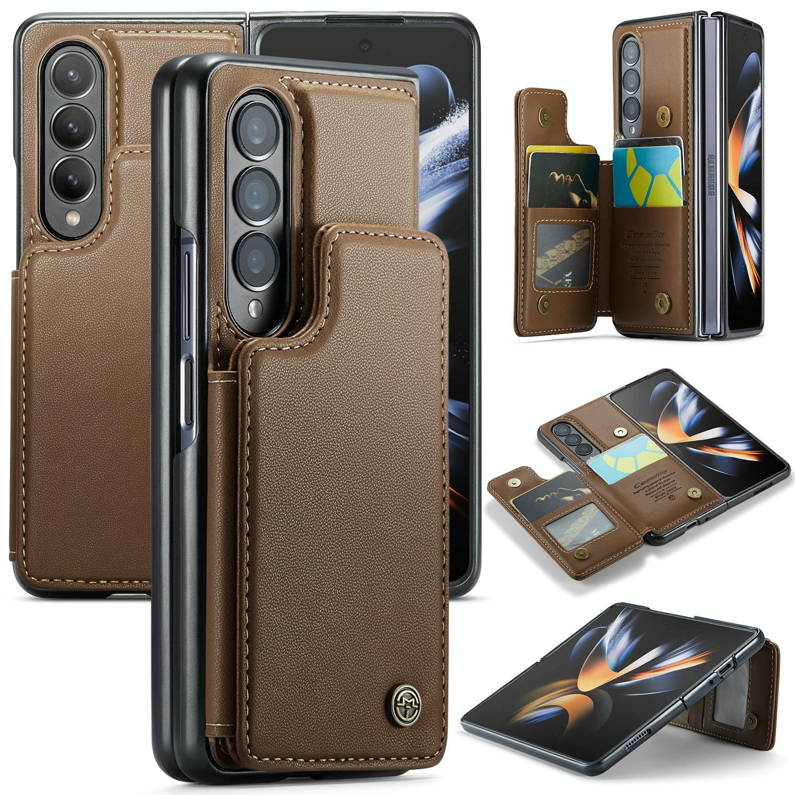 For Samsung Galaxy Z Fold4 5G Leather Rfid Phone Case - Brown