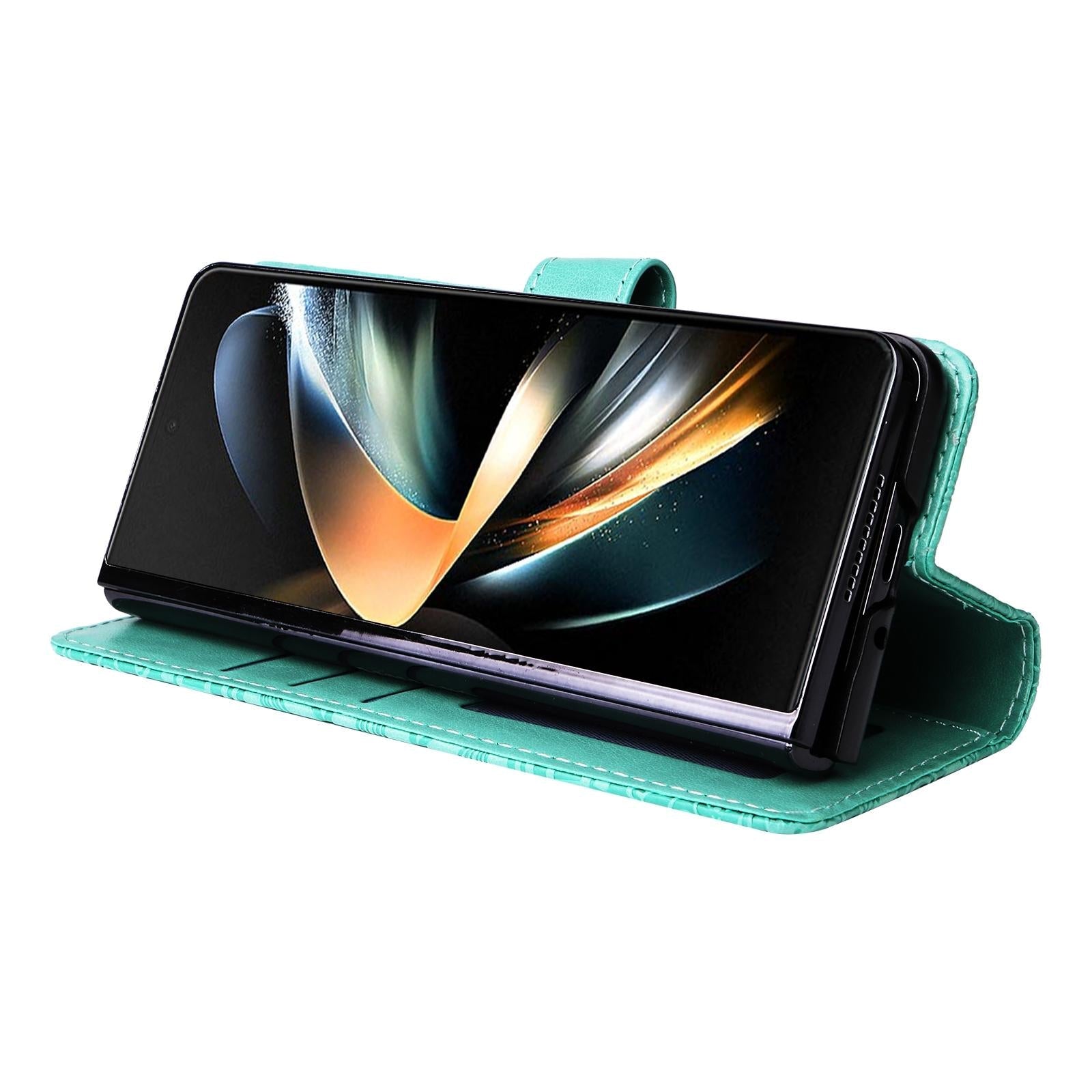 For Samsung Galaxy Z Fold4 5G Sunflower Embossed Leather Phone Case - Blue 5