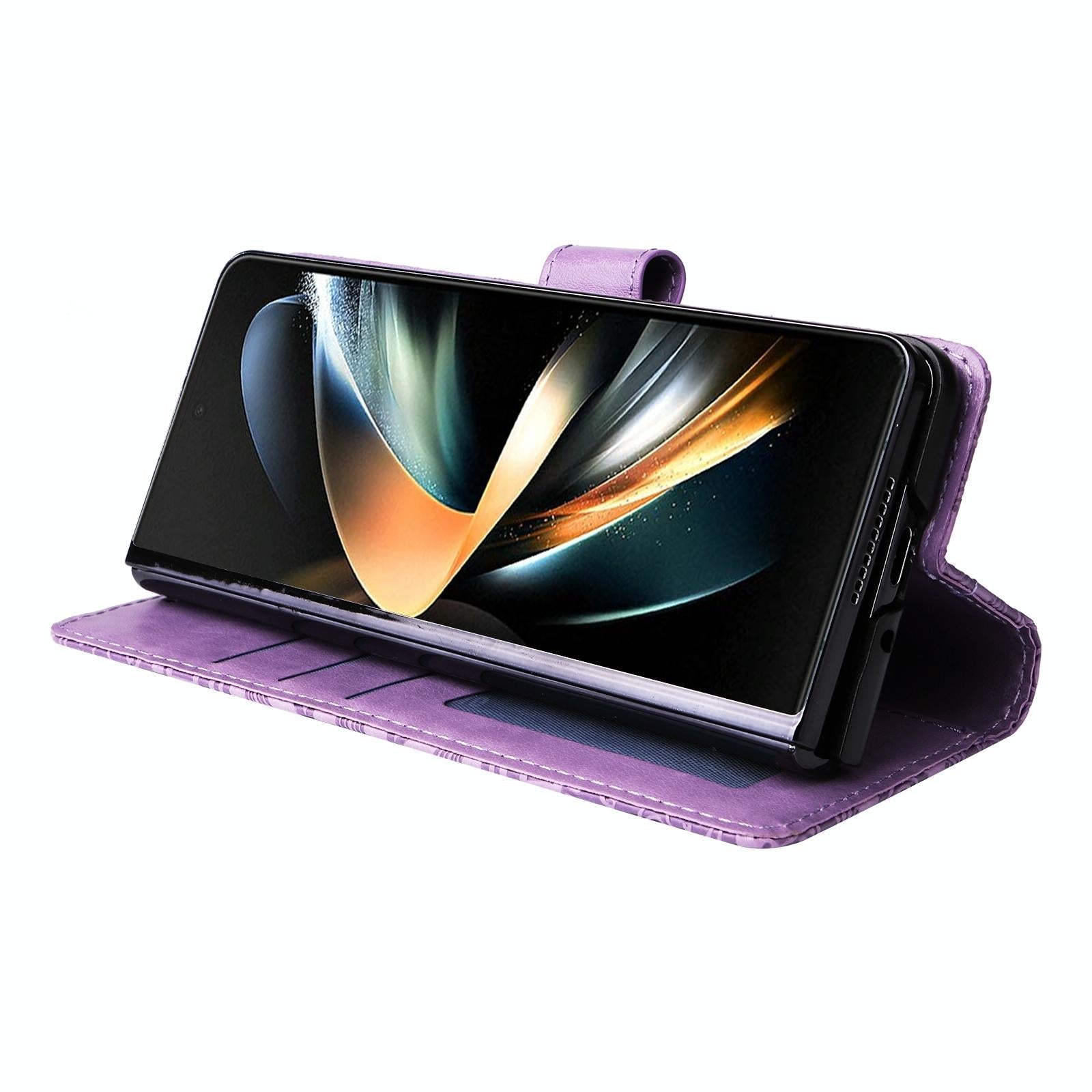 For Samsung Galaxy Z Fold4 5G Sunflower Embossed Leather Phone Case - Blue 11