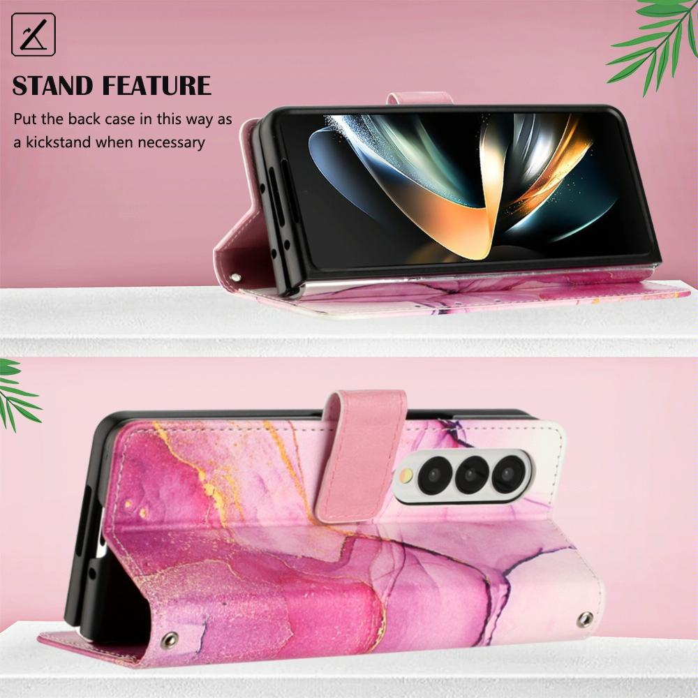 For Samsung Galaxy Z Fold4 5G Marble Leather Flip Case - Green Ls003 4
