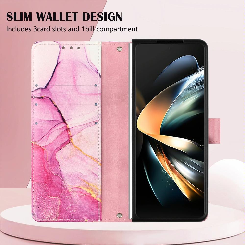For Samsung Galaxy Z Fold4 5G Marble Leather Flip Case - Green Ls003 5