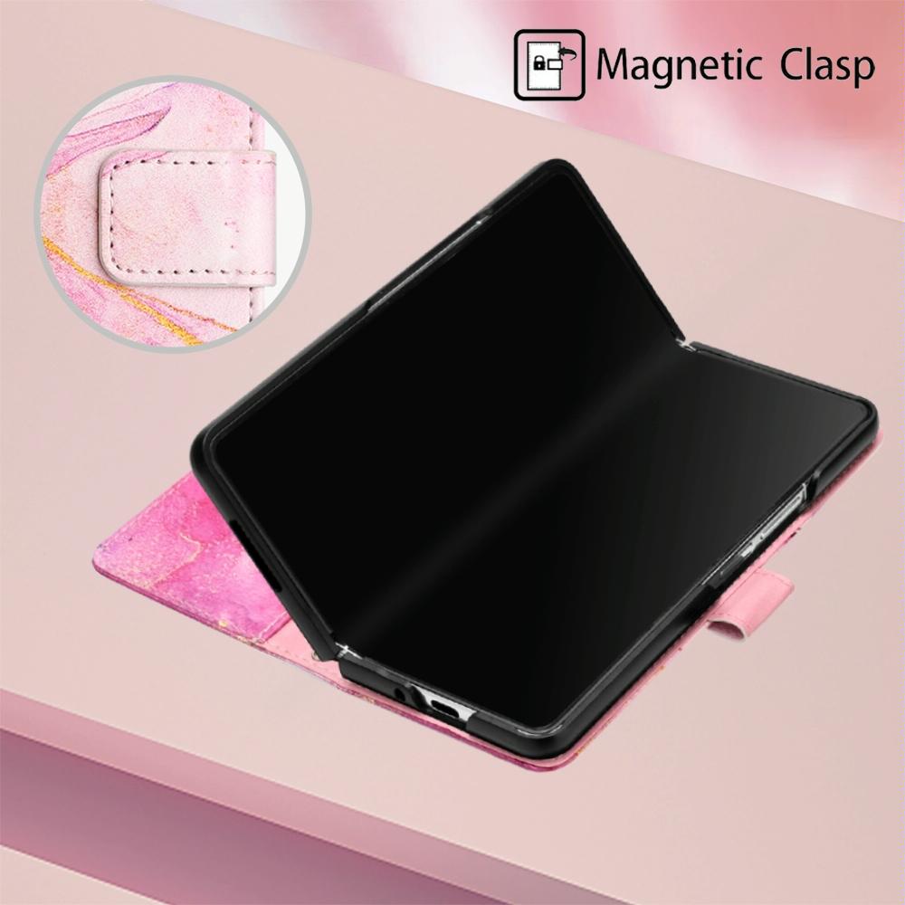 For Samsung Galaxy Z Fold4 5G Marble Leather Flip Case - Green Ls003 6