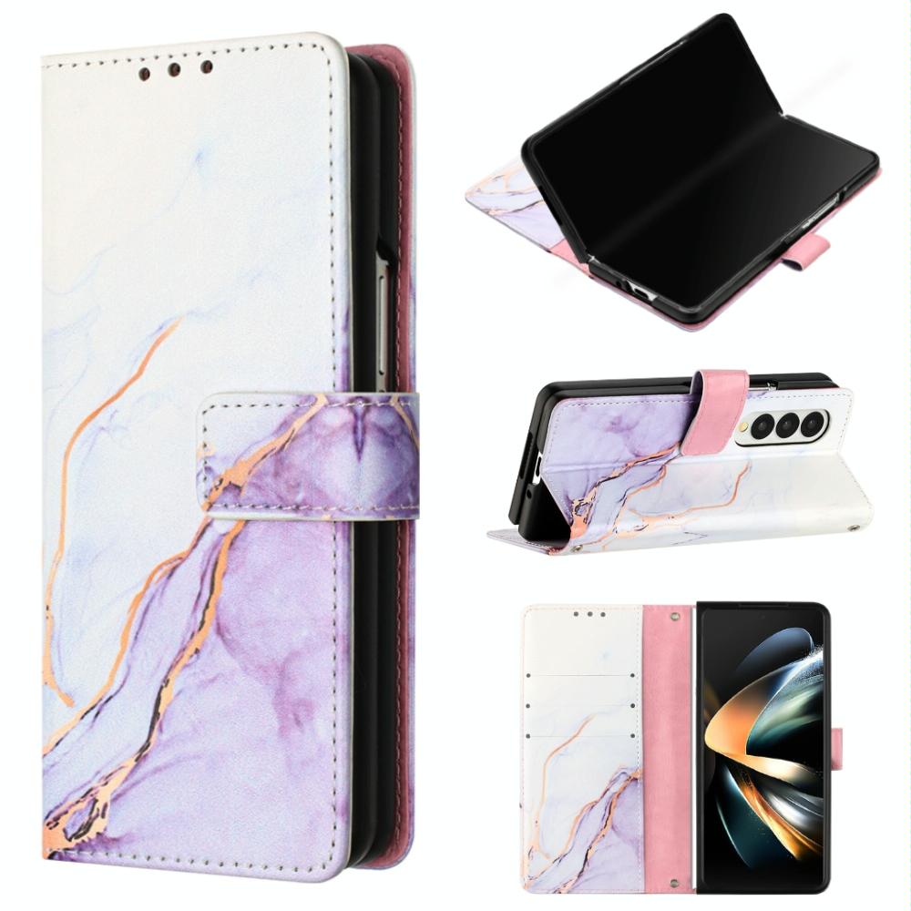 For Samsung Galaxy Z Fold4 5G Marble Leather Flip Case - Green Ls003 7