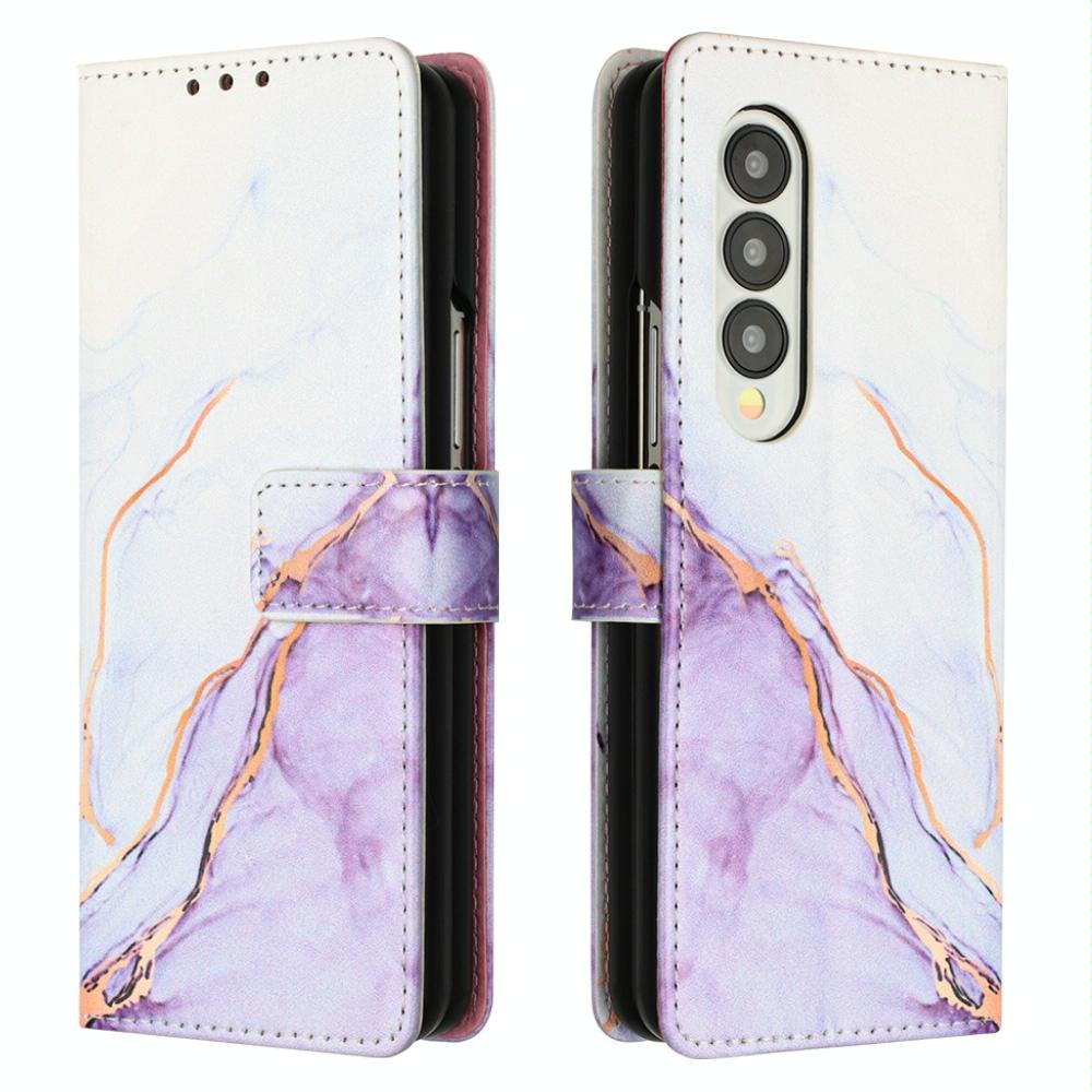 For Samsung Galaxy Z Fold4 5G Marble Leather Flip Case - Green Ls003 8