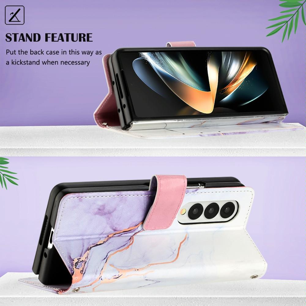 For Samsung Galaxy Z Fold4 5G Marble Leather Flip Case - Green Ls003 9