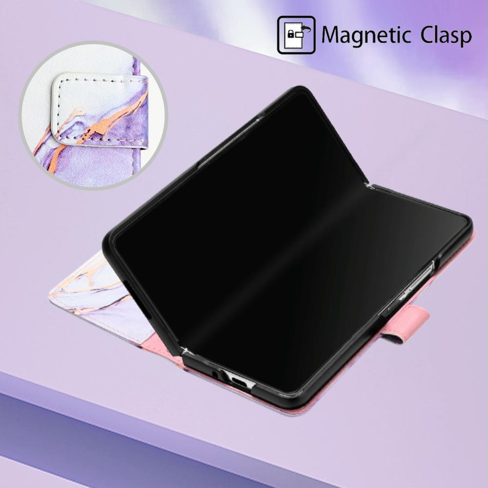 For Samsung Galaxy Z Fold4 5G Marble Leather Flip Case - Green Ls003 11