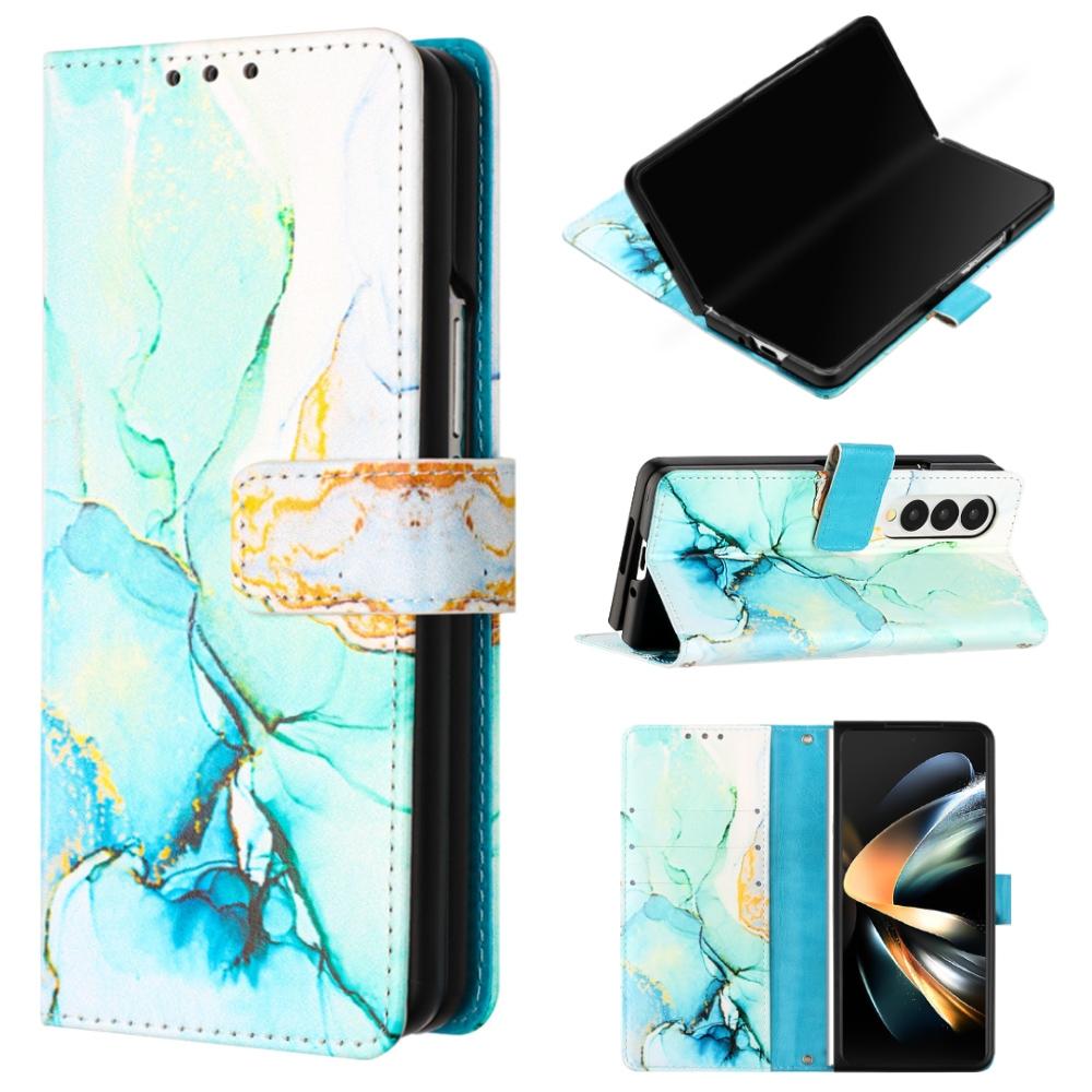 For Samsung Galaxy Z Fold4 5G Marble Leather Flip Case - Green Ls003 12