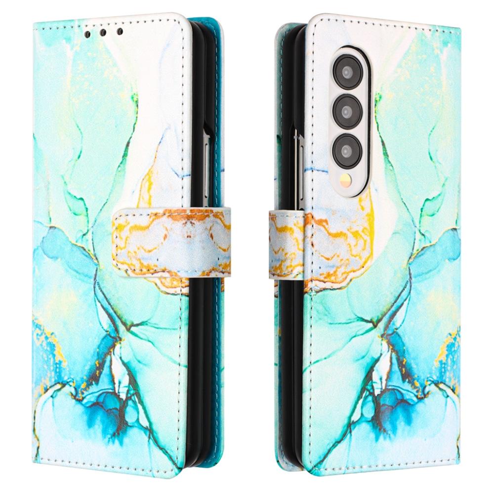 For Samsung Galaxy Z Fold4 5G Marble Leather Flip Case - Green Ls003 13