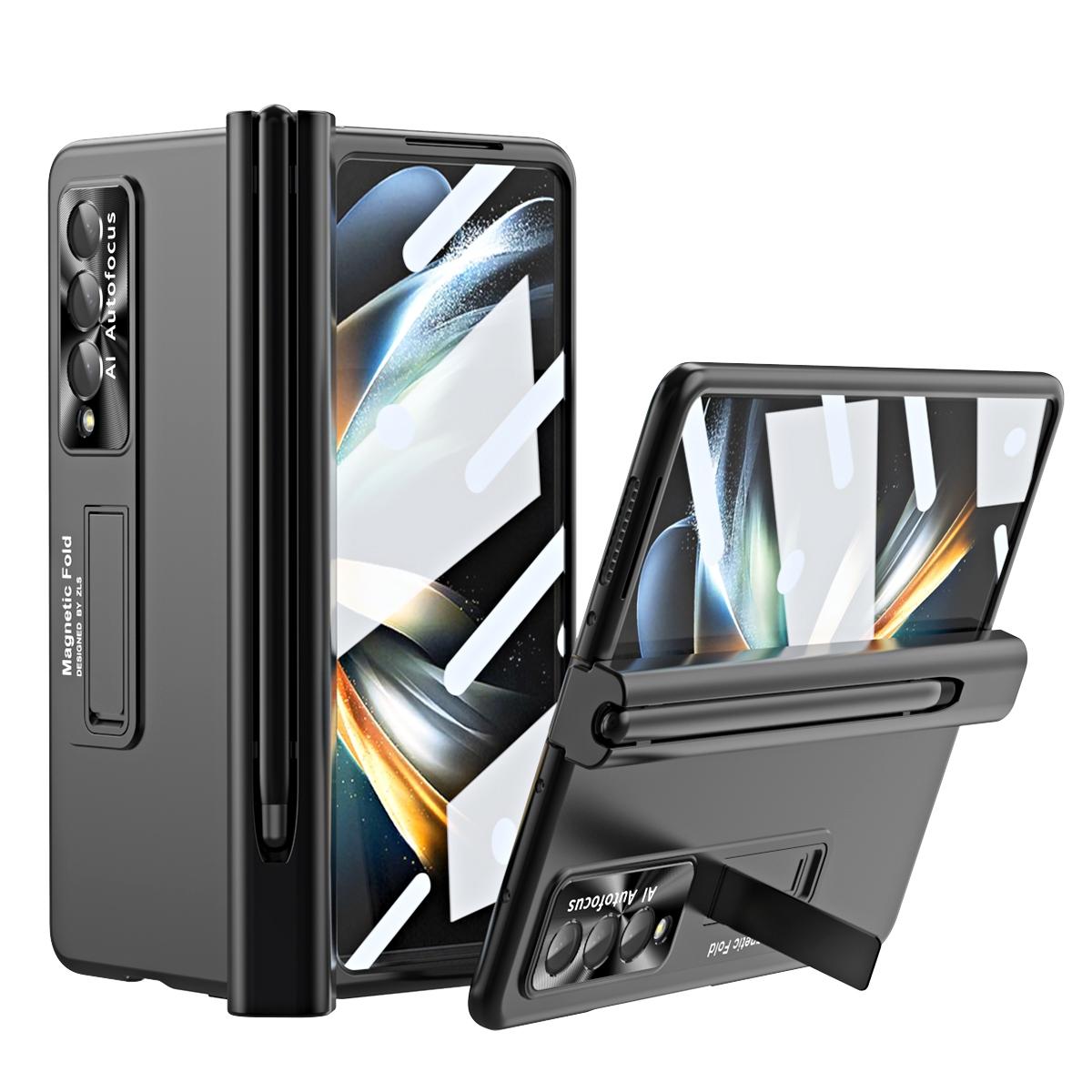 For Samsung Galaxy Z Fold4 5G Foldable Phone Case With Pen Slot - Electroplated - Black 14