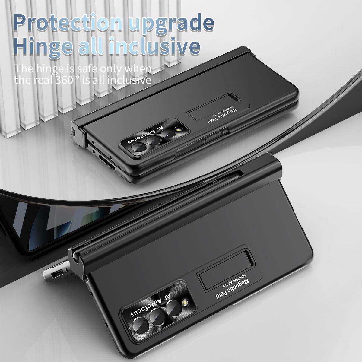 For Samsung Galaxy Z Fold4 5G Foldable Phone Case With Pen Slot - Electroplated - Black 15