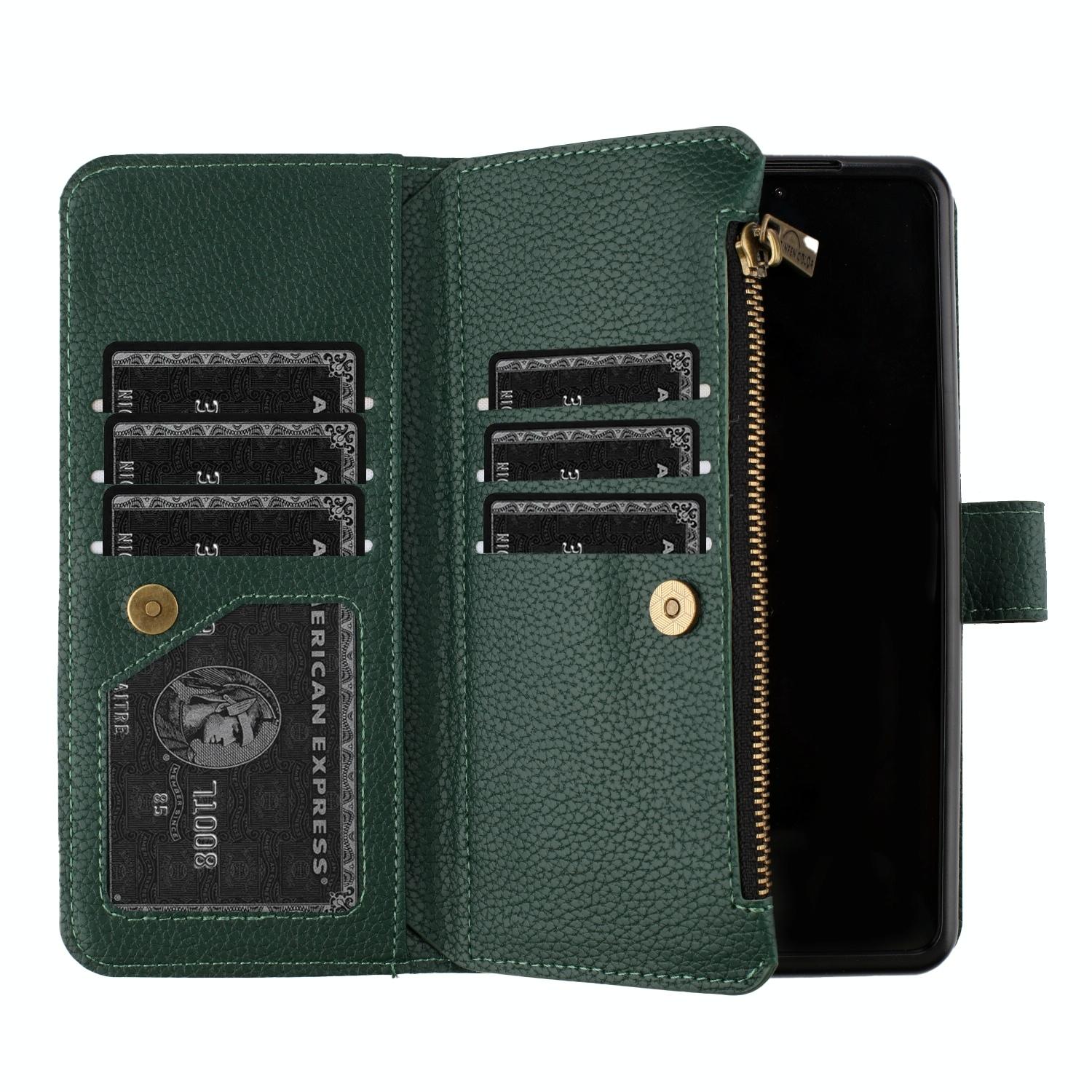 For Samsung Galaxy Z Fold4 5G Litchi Texture Zip Wallet - Blue 5