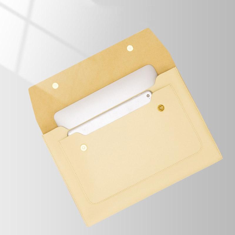 3-in-1 Waterproof Leather Laptop Liner Bag - 14 Inches - Light Yellow 3