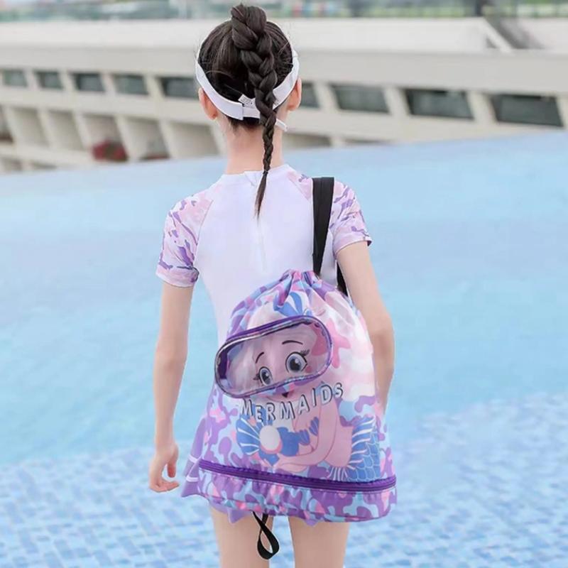 Kids' Swim Bag Cute Cartoon Beach Backpack Waterproof Dry / Wet Large 2 Layer - Purple - Small 1 Layer 4