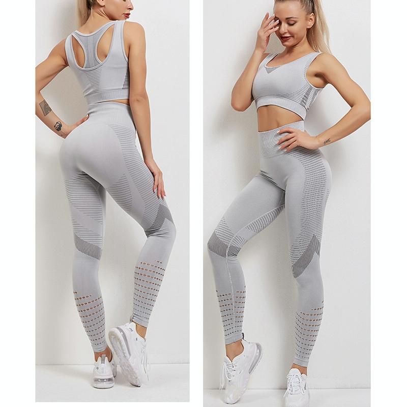 Yoga Fitness Set Women Sports Bra & Leggings Size L - Gray - M 10