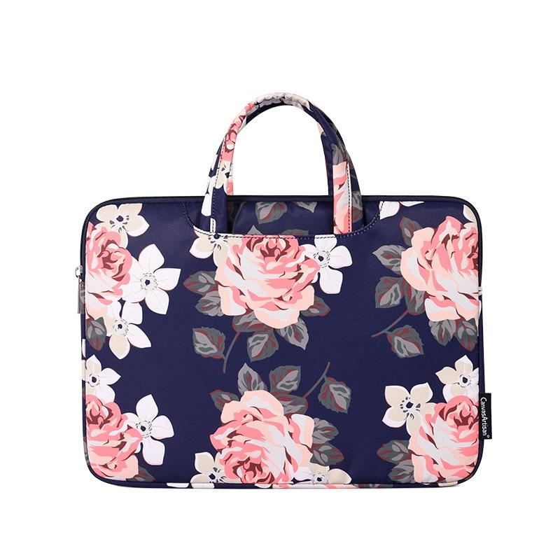 13 Inch Laptop Case Bag with White Rose Pattern and Handle - Black 9