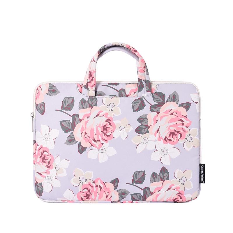 13 Inch Laptop Case Bag with White Rose Pattern and Handle - Black 10