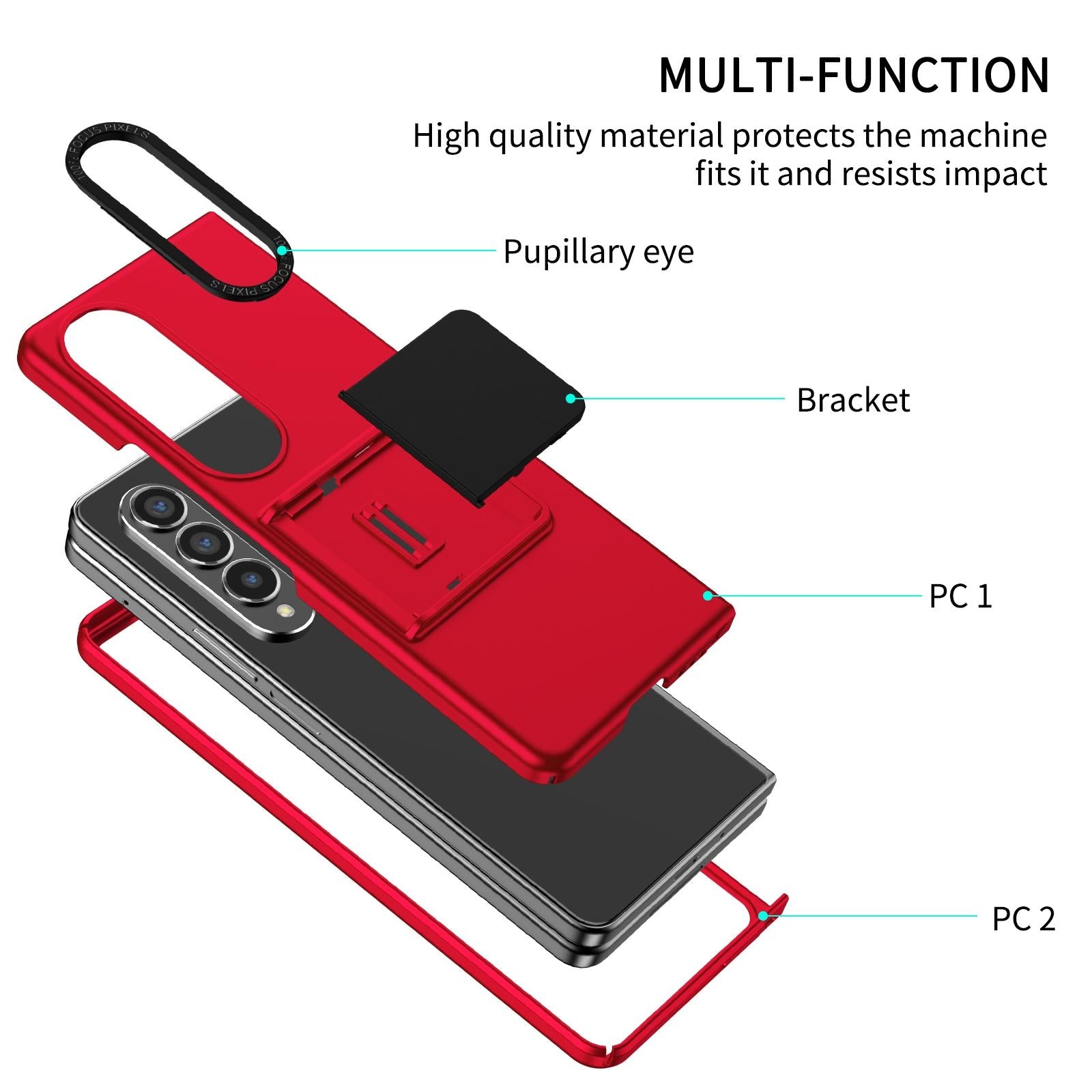 For Samsung Galaxy Z Fold4 5G Foldable 3D Design Phone Case - Red 4
