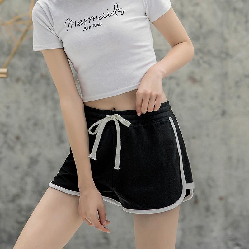 High Waist Straight Yoga Shorts Women Casual Loose Outerwear - Black - M 7